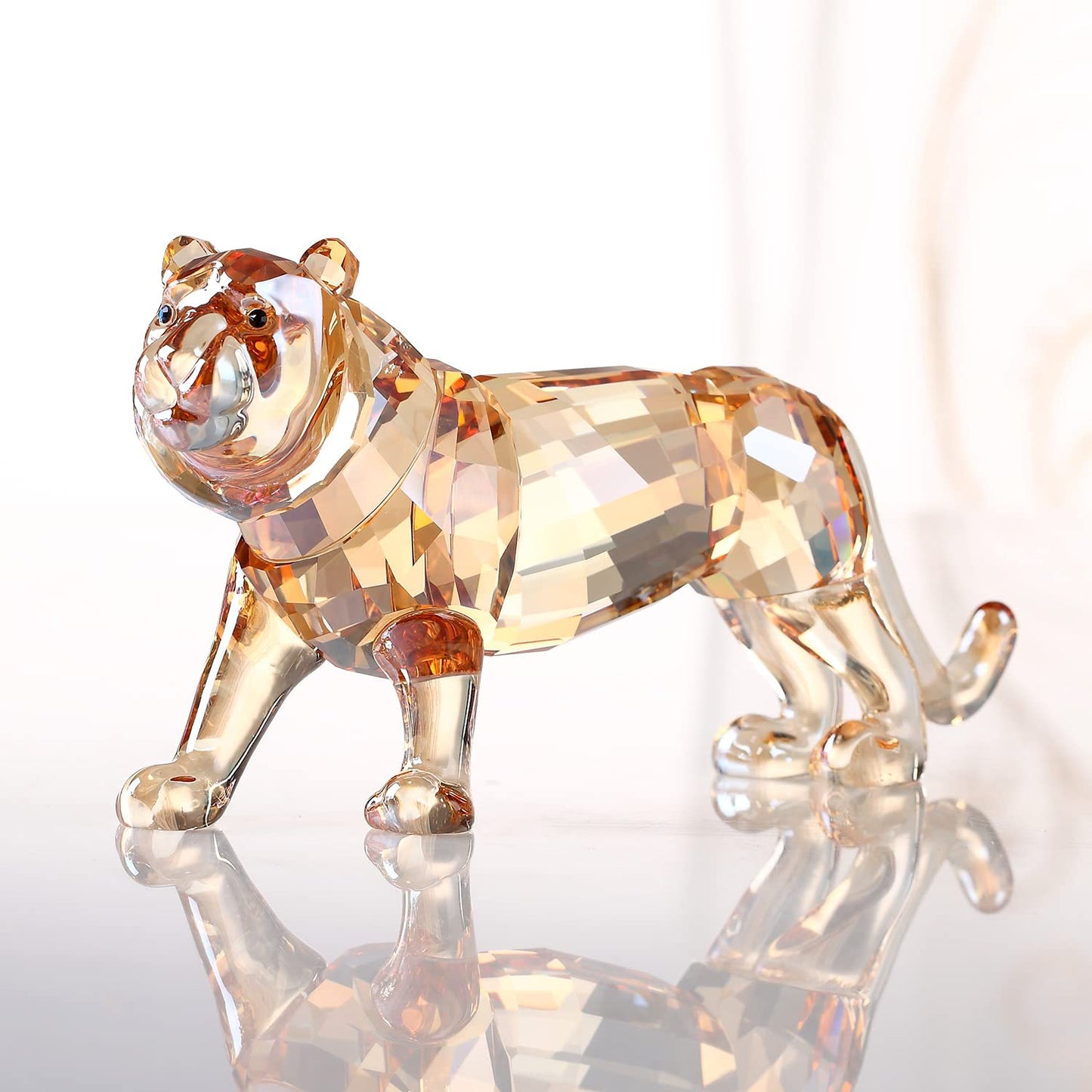 DOJOZ Crystal Tiger Figurine Animals Craft Home Decor Ornaments Collectible Birthday New Year Gifts (Gold)