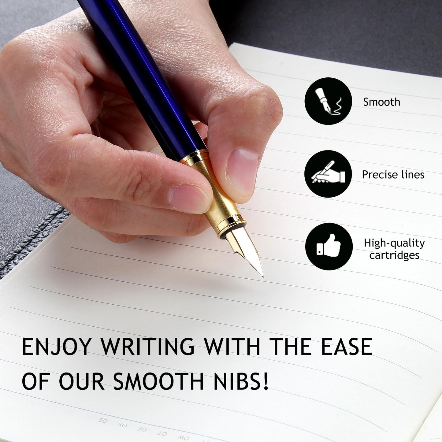 Zalantan Fountain Pen,luxury pens Fine point smooth writing pens for journaling fancy pen with Gift Case 8 black ink cartridges an EF Nib an ink converte nice metal pen writer gifts（Black）