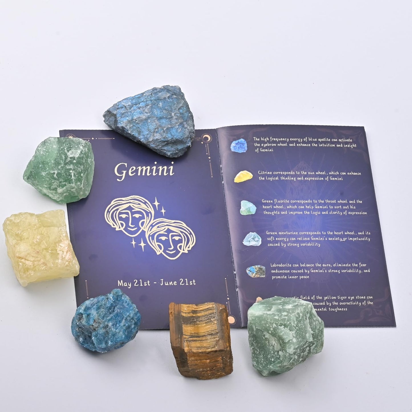 Crystals and Healing Raw Stones, Natural Gemstone Raw Crystals, 6PCS Crystals Constellation Sets for Gifts, Yoga Meditation (Gemini)