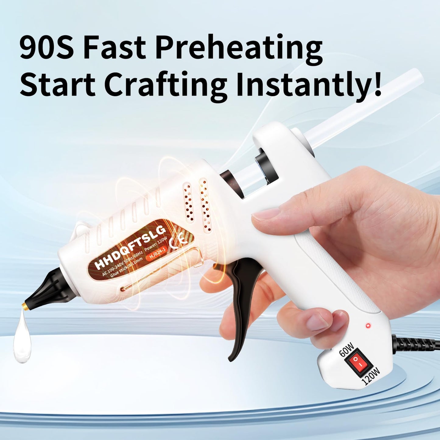 HHDQFTSLG 60/120W Full Size Hot Glue Gun Kit, Dual Power Glue Gun with 30PCS Premium Glue Sticks (6"x0.44"), Fast Preheating Heavy Duty Industrial Hot Melt Glue Gun for Craft,DIY and Gift Making