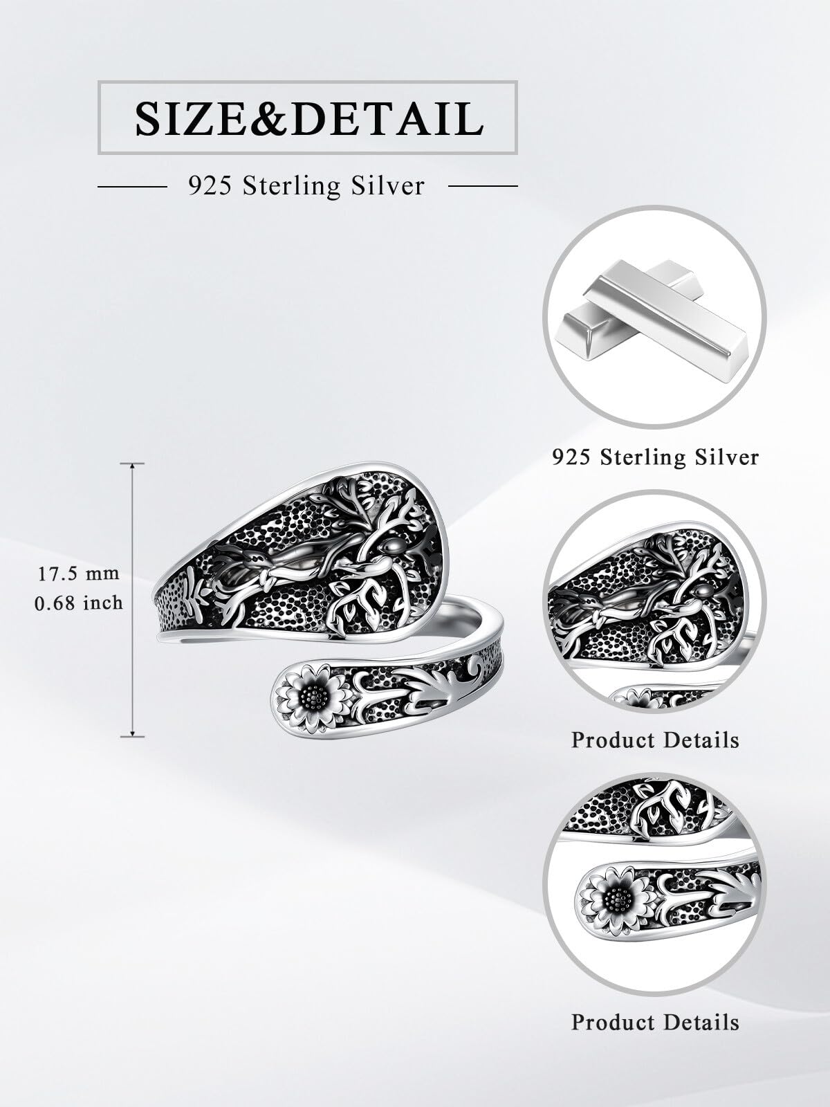 Midari Couple Spoon Rings for Women 925 Sterling Silver Couple Adjustable Tree of Life Rings Abalone Open Spoon Thumb Rings Valentines Day Jewelry for Women Men Birthday Valentines Day Gifts
