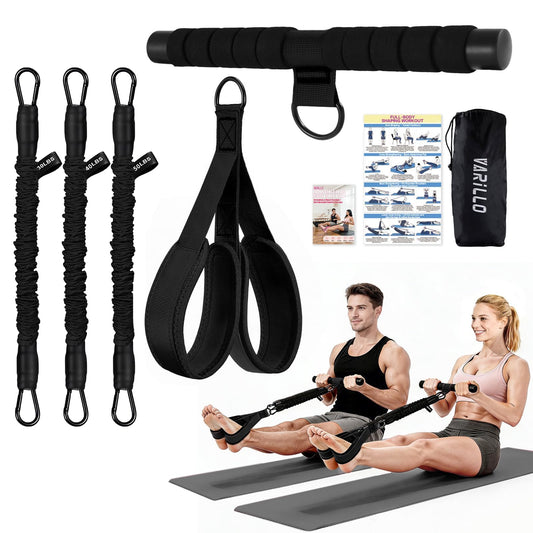 Multifunction Pedal Resistance Band with Handle, 3 Tube Adjustable 30/40/50LB Foot Pedal Puller Resistance Bands with Poster, Extended Length Tension Rope for Men Women Full Body Workout Home Gym