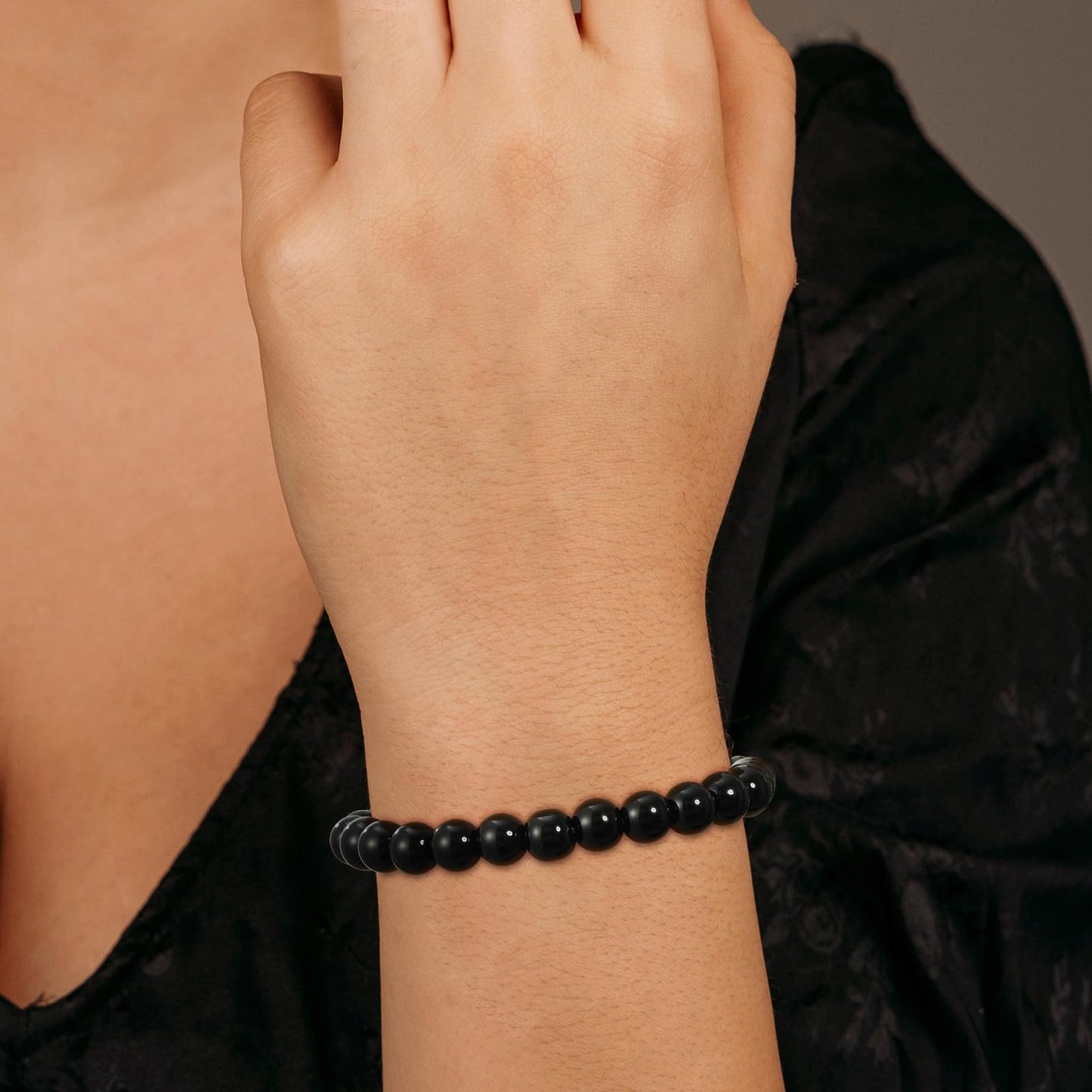 Gnamy Black Obsidian Bracelet for Women, Healing Crystal Bracelet for Spiritual Healing Positive Energy Stress Relief, Natural Stone Stretch Beaded Bracelets Birthday Valentines Jewelry Gifts for Daughter Her Best Friends Girlfriend