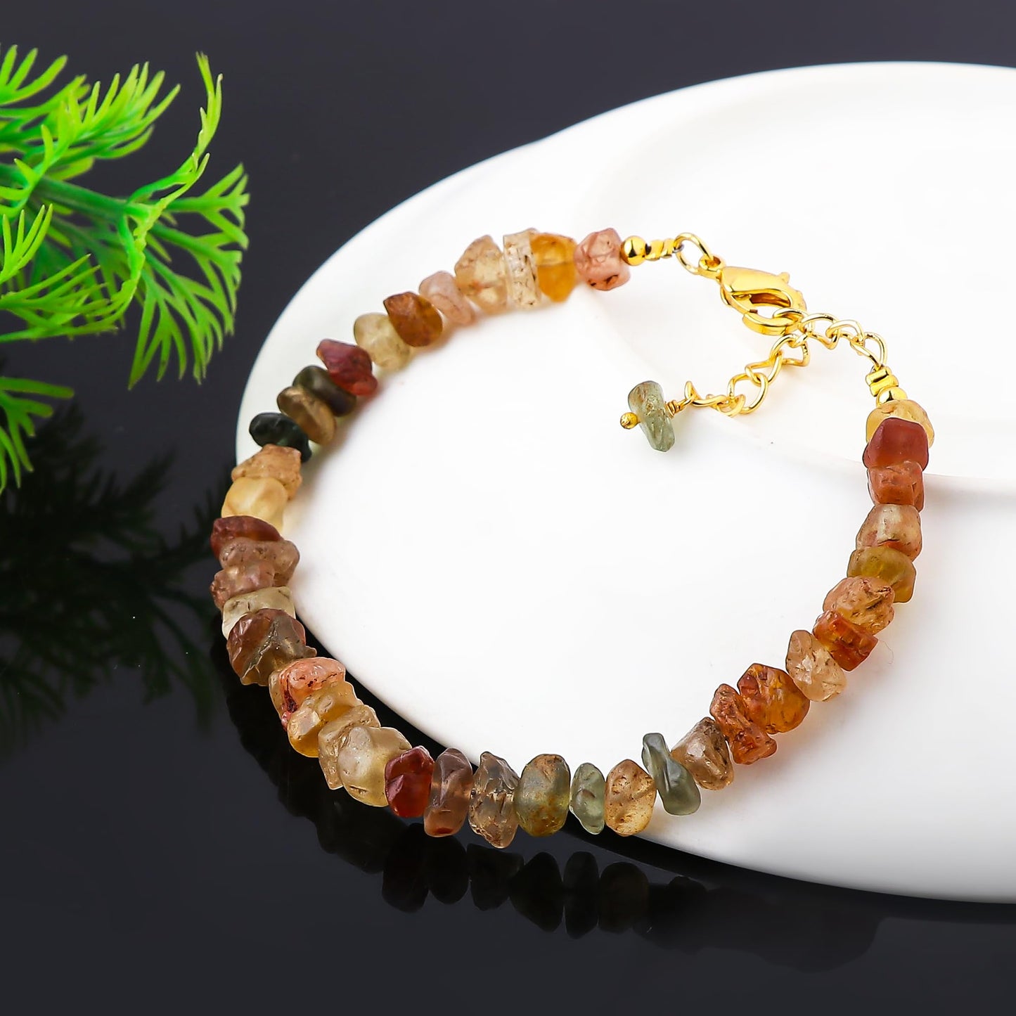 CRYSTALINES Genuine Raw Brown Zircon Gemstone Bracelet, Handmade Bohemian Jewelry, Rough Stone Gold Plated Bracelet, Chakra & Healing Crystals, Christmas Gift for Her (Size.7+1inch)