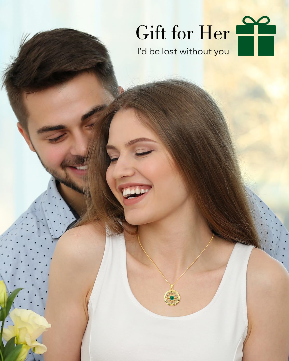 S925 Necklace Gift for Wife |Compass Jewelry |Women Anniversary |Sterling Silver |Girlfriend Birthday Necklaces for Her Valentines |I'd be Lost without You |Jewel 18K Gold May 05