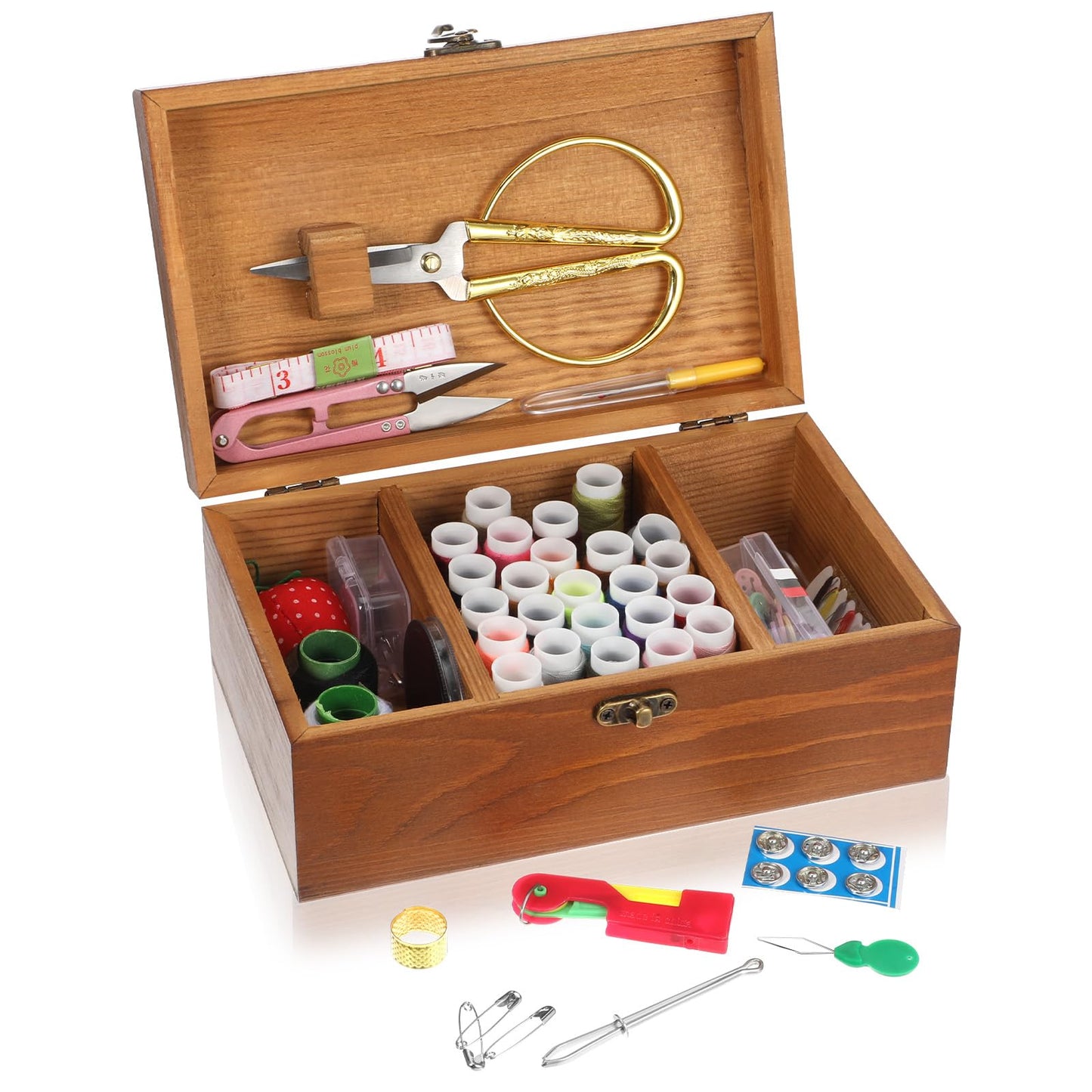 Wooden Sewing Kit Box Wooden Hand Home-Sewing Repair Tool Kits Wooden-Sewing Box with Cute Sewing Accessories Supplies for Adults, Women, Men Universal Home Repair Tool Kit