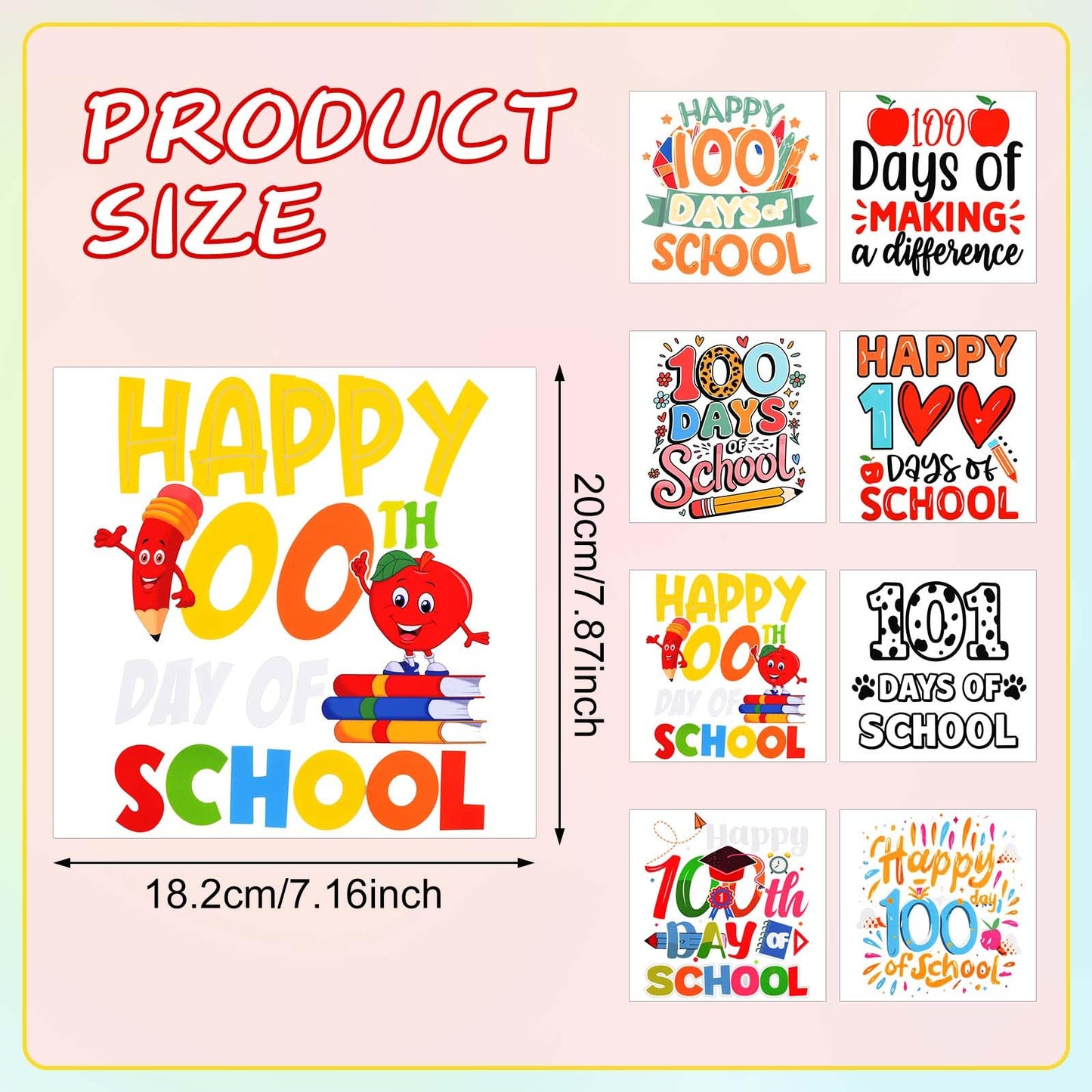 16 Sets 100 Days of School Craft Kit Iron on Transfers Stickers DIY Iron on Heat Transfer Decals with Pom Pom Ball Dot Stickers Gems Number Stickers for Clothing Shirt Bag Classroom Appliques Craft