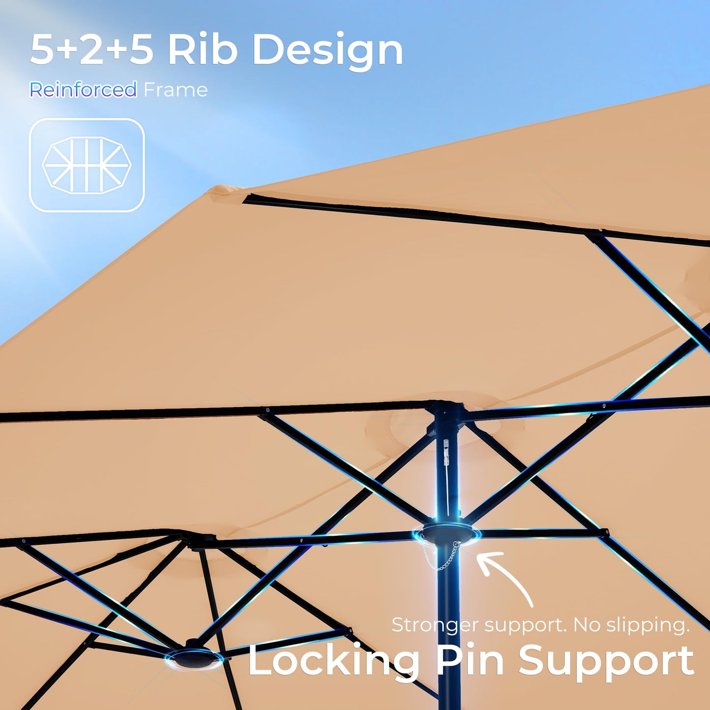 SUPERJARE 15FT Outdoor Patio Umbrella with Base Included, Double Sided Pool Umbrellas with Fade Resistant Canopy, Extra-Large Table Umbrella for Deck, Market, Backyard, Beige