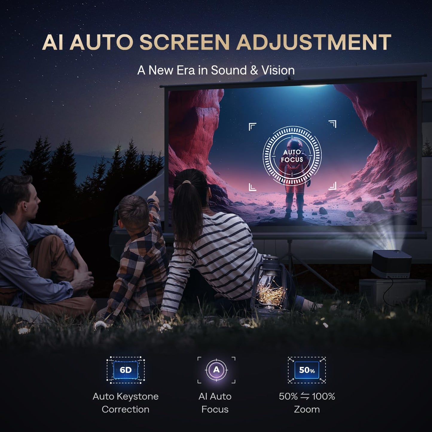 3-in-1 Projector 4K Supported, AURZEN BOOM 3 Smart Projector with WiFi and Bluetooth, 3D DoIby Audio & 36W Speakers, Auto Focus & Keystone, Built in NetfIix App 500 ANSI Home Outdoor proyector, Black
