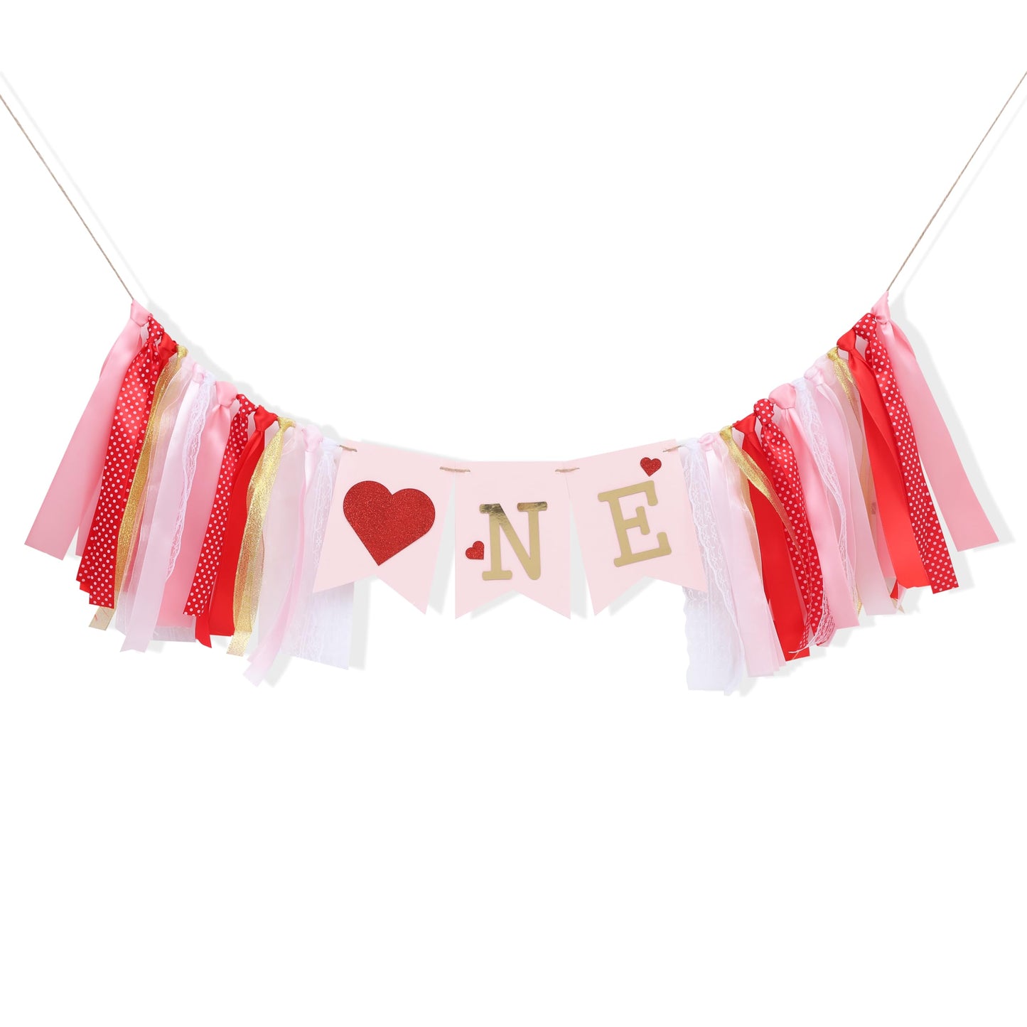 Valentines Day Half Birthday High Chair Banner - 6 Months Baby Party Decorations,1/2 Way To One Red Pink Ribbon Banner,Valentine's Day Highchair Garland,Little Sweetheart 1/2 Birthday Photo Props (Valentines Day 1st Birthday)