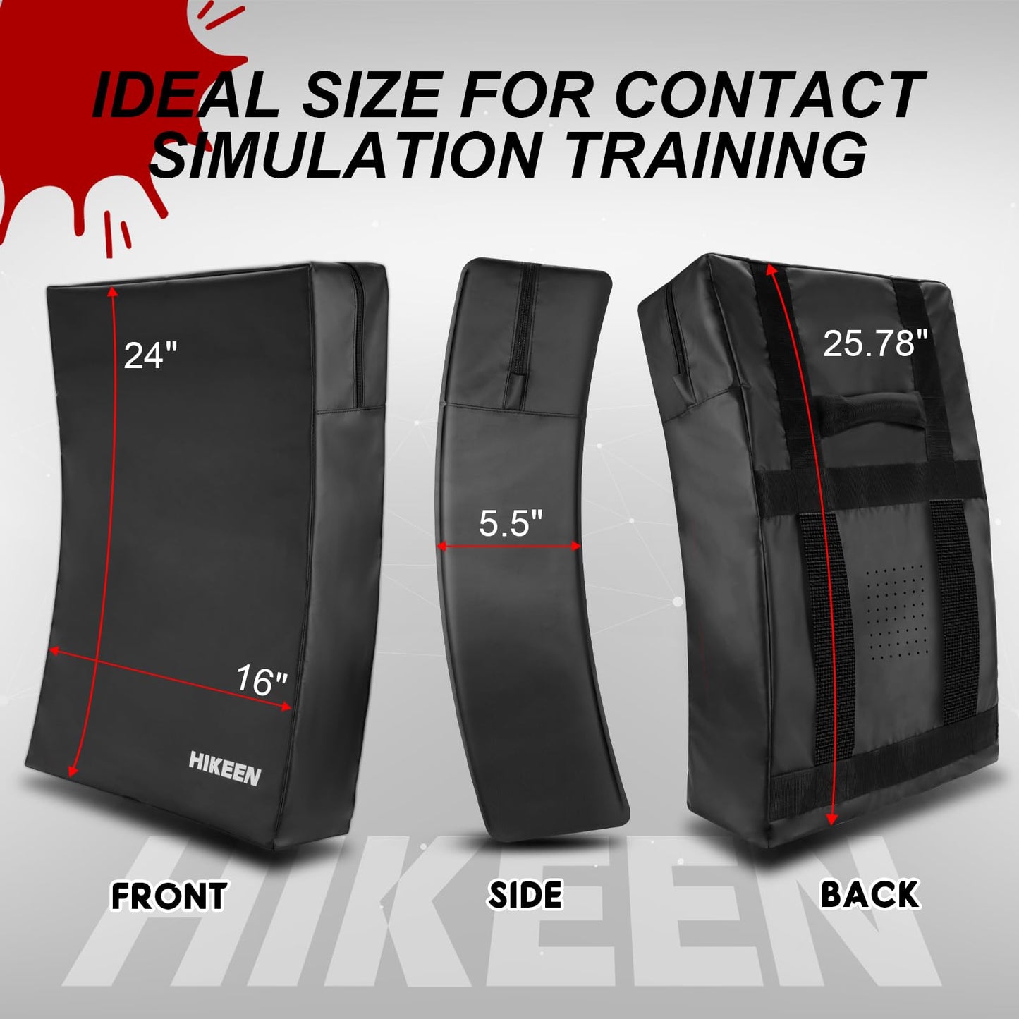 Hikeen Kick Shield Muay Thai Pads, Denser Softer Foam Kick Boxing Pads for MMA, Martial Arts, Karate, Taekwondo, Punching, Foot, Knee and Elbow Target- 24"x16" Blocking Pad with Handles (1PCS)