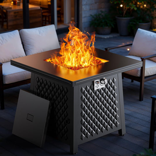 Ciays 32 Inch Propane Fire Pits,50,000 BTU Gas Fire Pit Table for Outsides with Steel Lid and Lava Rock, 2-in-1 Square Fire Table for Gatherings Parties on Patio Deck Garden Backyard, Black