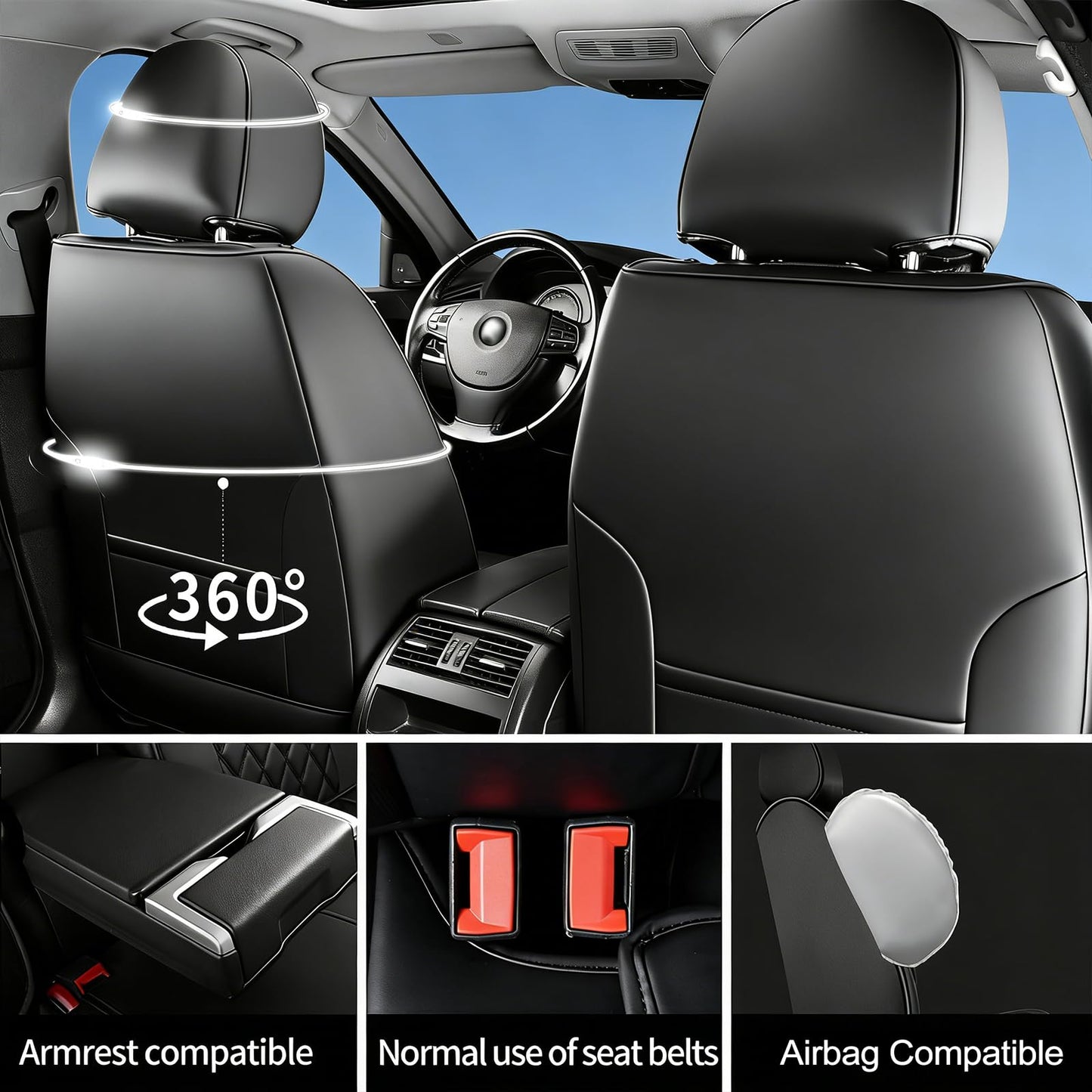 Banklif Durango Seat Covers Custom Fit for Dodge Durango 2007-2025 (Only 5-Seat Version) - Full Set Premium Leather, Waterproof, All-Weather, Airbag Compatible, Anti-Slip, Car Seat Protectors (Black