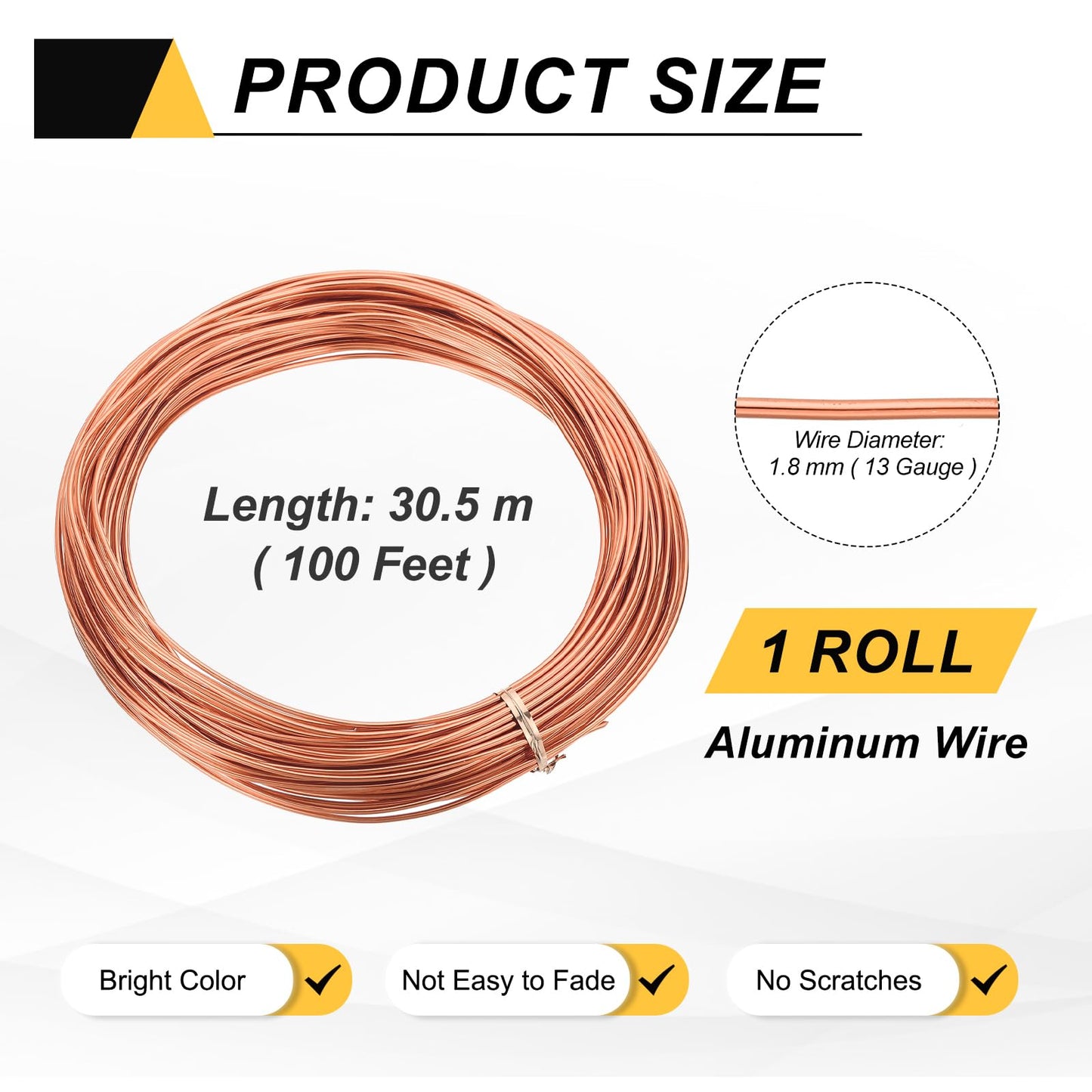 MECCANIXITY 13 Gauge 1.8mm Aluminum Wire, 100 Feet Bendable Metal Craft Armature Wire for Jewelry Making DIY Beading Floral Wreath Wrapping Sculpting, Rose Gold