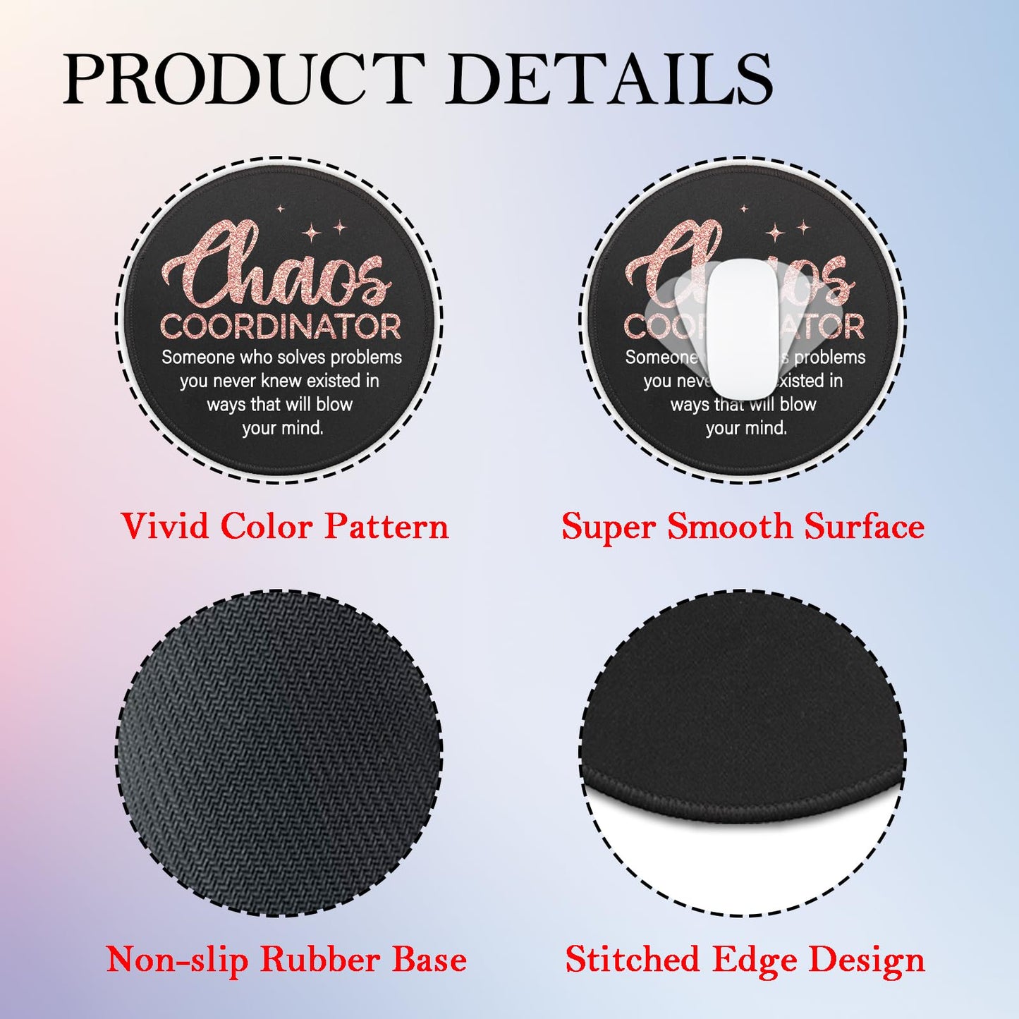 KANGYUSO Chaos Coordinator Mouse Pad for Desk, Chaos Coordinator Definition, Round Mousepad with Non-Slip Rubber Base, Boss Lady Appreciation Gifts, Thank You Gifts for Women Teacher Colleague Manager