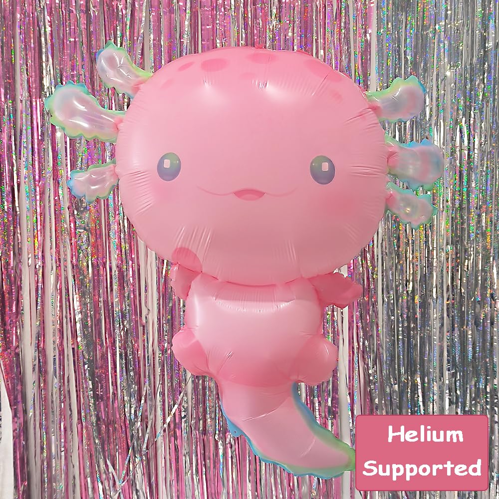 Pink Axolotl Foil Balloons Bubble Shell Starfish Banner Inflatable Axolotl Birthday Party Decorations Underwater Animal Summer Beach Themed Party Decor Favor for Baby Shower Party Decorations Supplies