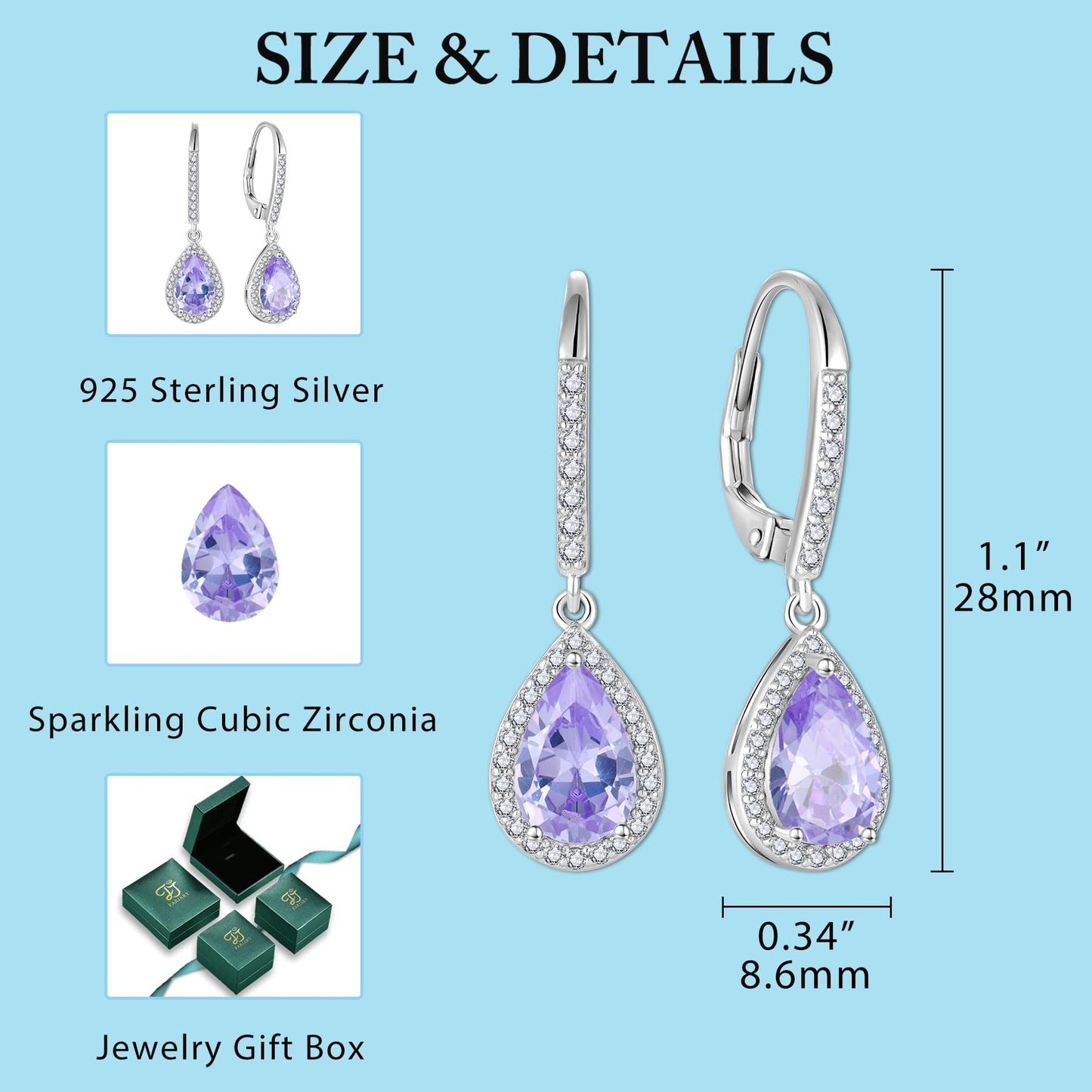 FJ Teardrop Jewelry Set for Women 925 Sterling Silver Alexandrite Necklace and Earrings Set Pear Cut June Birthstone Jewelry Gifts