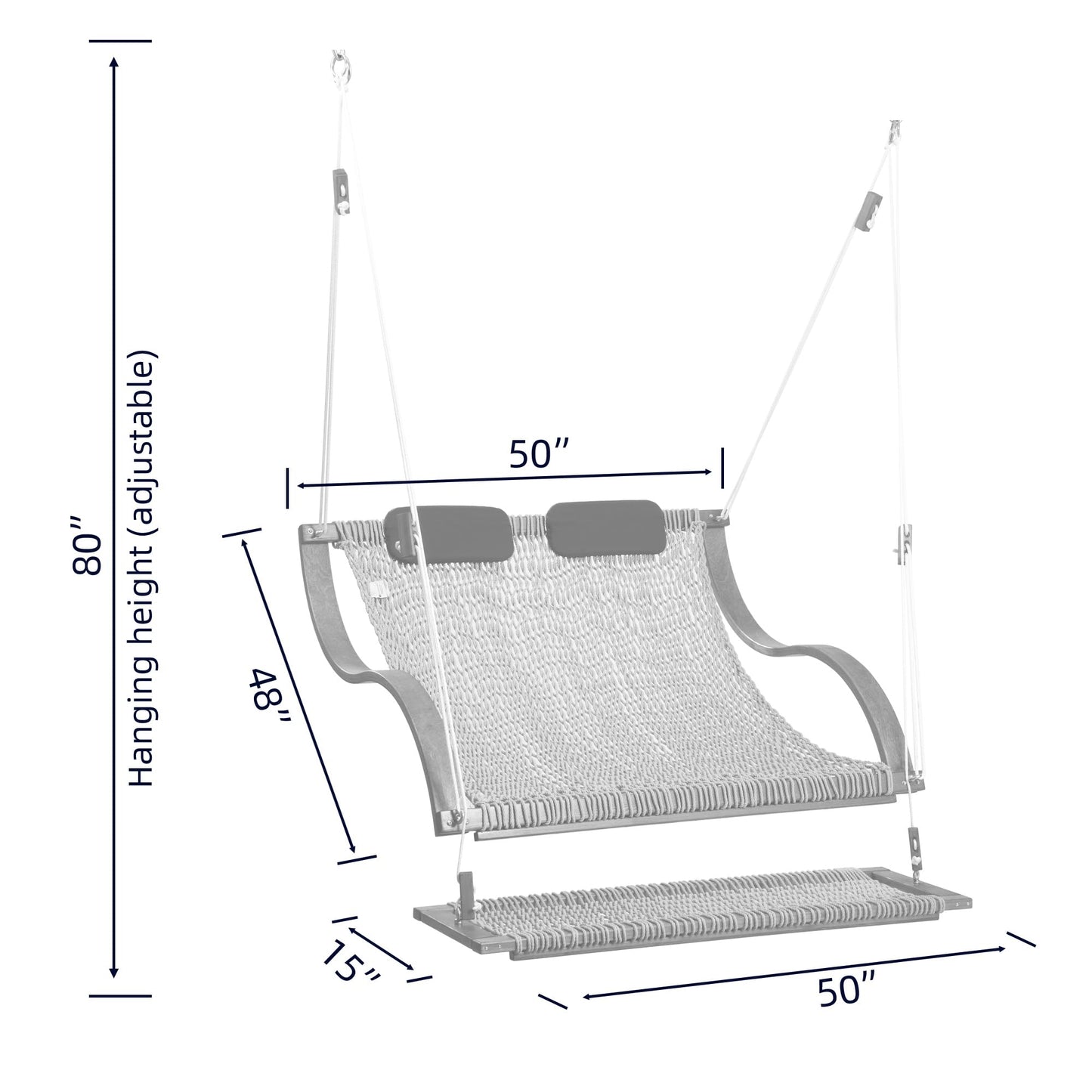 SANIWERKE® Porch Swing for 2, Double Hammock Swing with Footrest & S-Armrest, Adjustable Hanging, Durable Rope Net&Thick Wood, 650LBS, 50" Wide, Luxe Reclining Duo Swing for Patio Porch(Soft Tan)