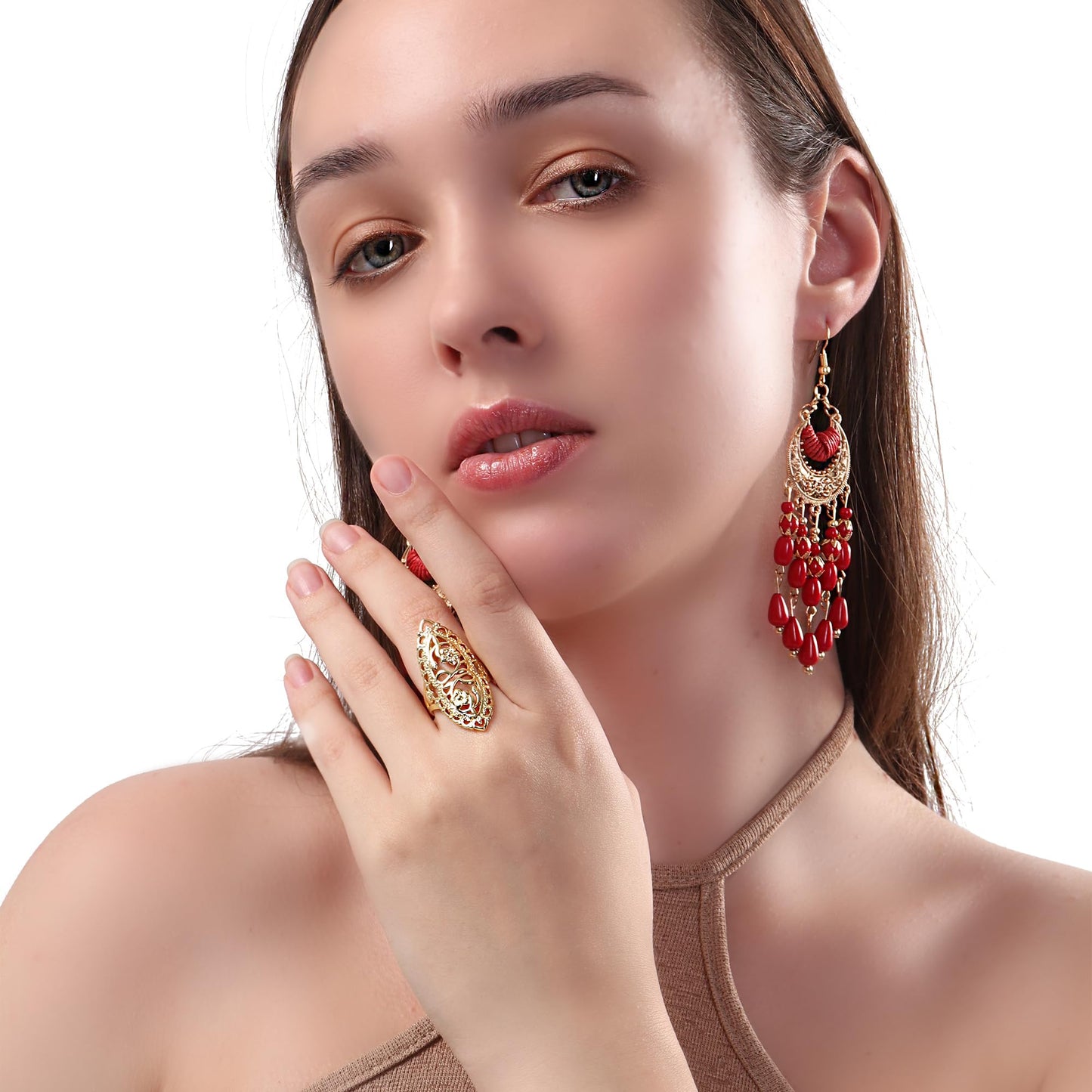 QOBEBOTA Gold Rings for Women Summer Boho Rings Big Thumb Ring Trendy Full Finger Rings Wide Band Womens Rings for Cocktail Party Birthday Gifts Size 9 Statement Rings for Women