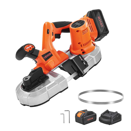 VEVOR 20V Portable Band Saw Kit, 2.56-Inch Deep Cut, 360W Bandsaw with Brushless Motor, Cordless and Compact, for Cutting Metal, Wood, Compatible with Makita Batteries (Kit with 4.0 Ah Battery)