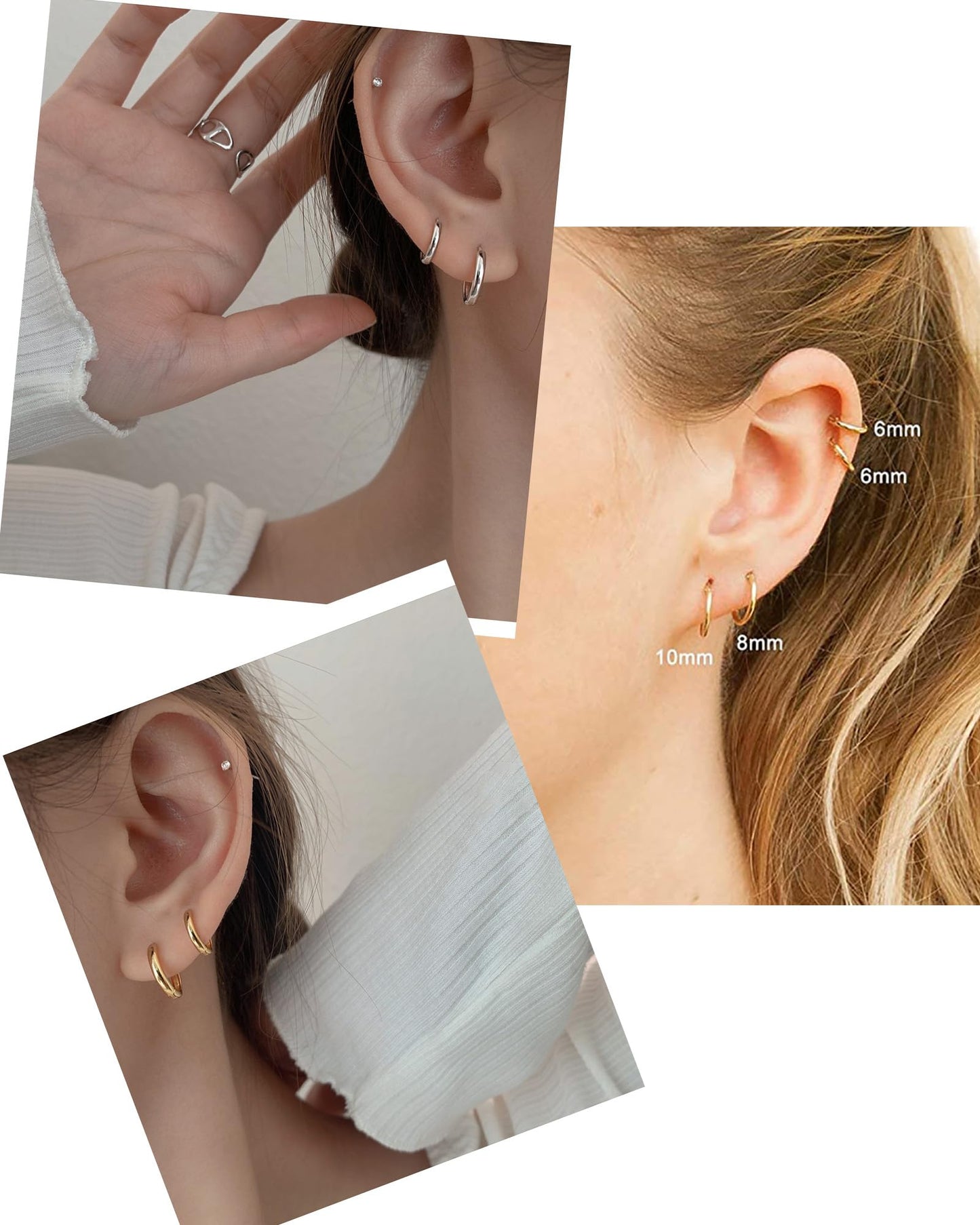 316L Surgical Stainless Steel Small Silver Hoop Earrings 6mm 8mm 10mm 12mm Hypoallergenic Earrings Hoop Cartilage Helix Lobes Hinged Sleeper Earrings For Men Women