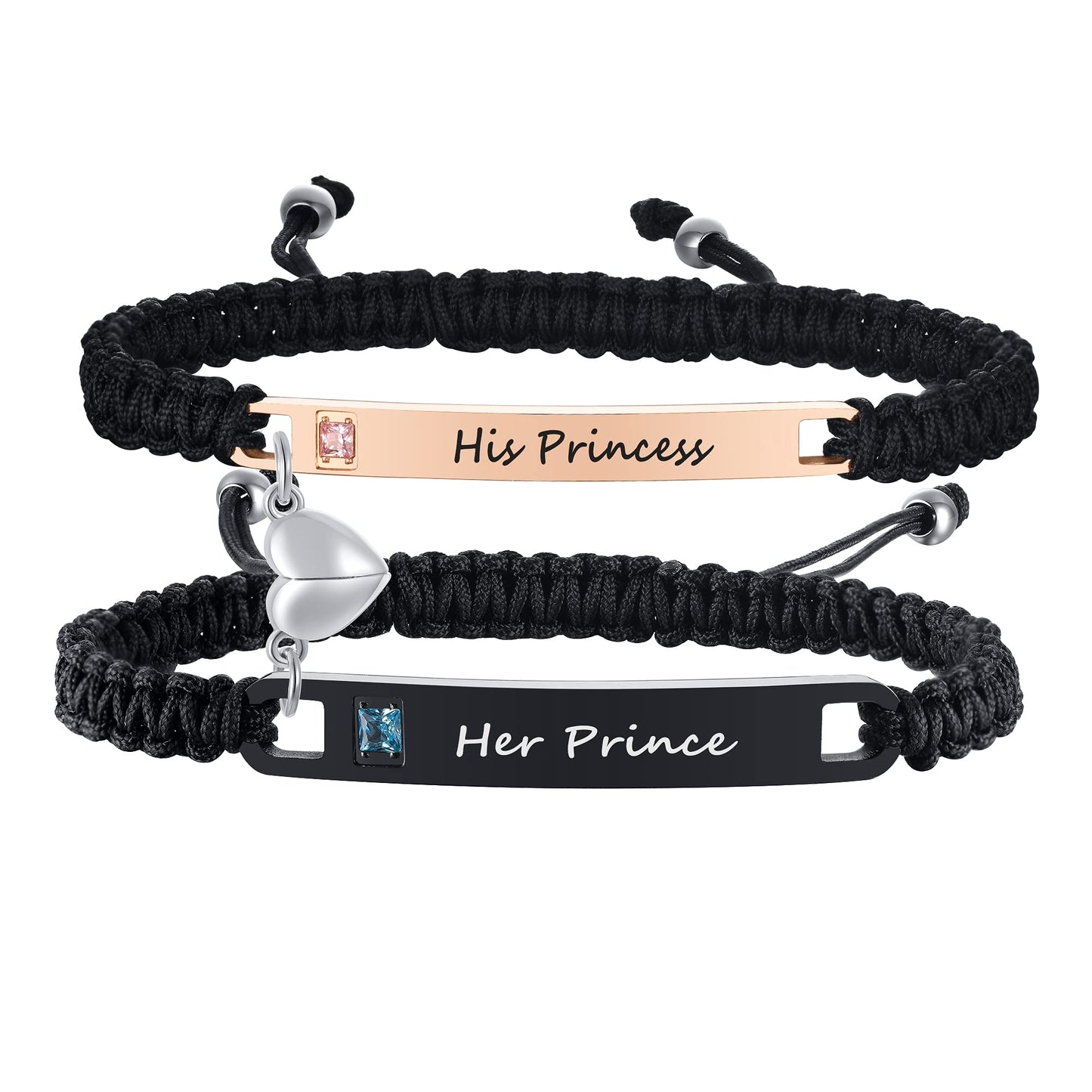 MEALGUET His Princess Her Prince Customized Couple Bracelets Set Mutual Attraction Custom Name Relationship Bracelet Personalized Gift for Men Women, Handmade