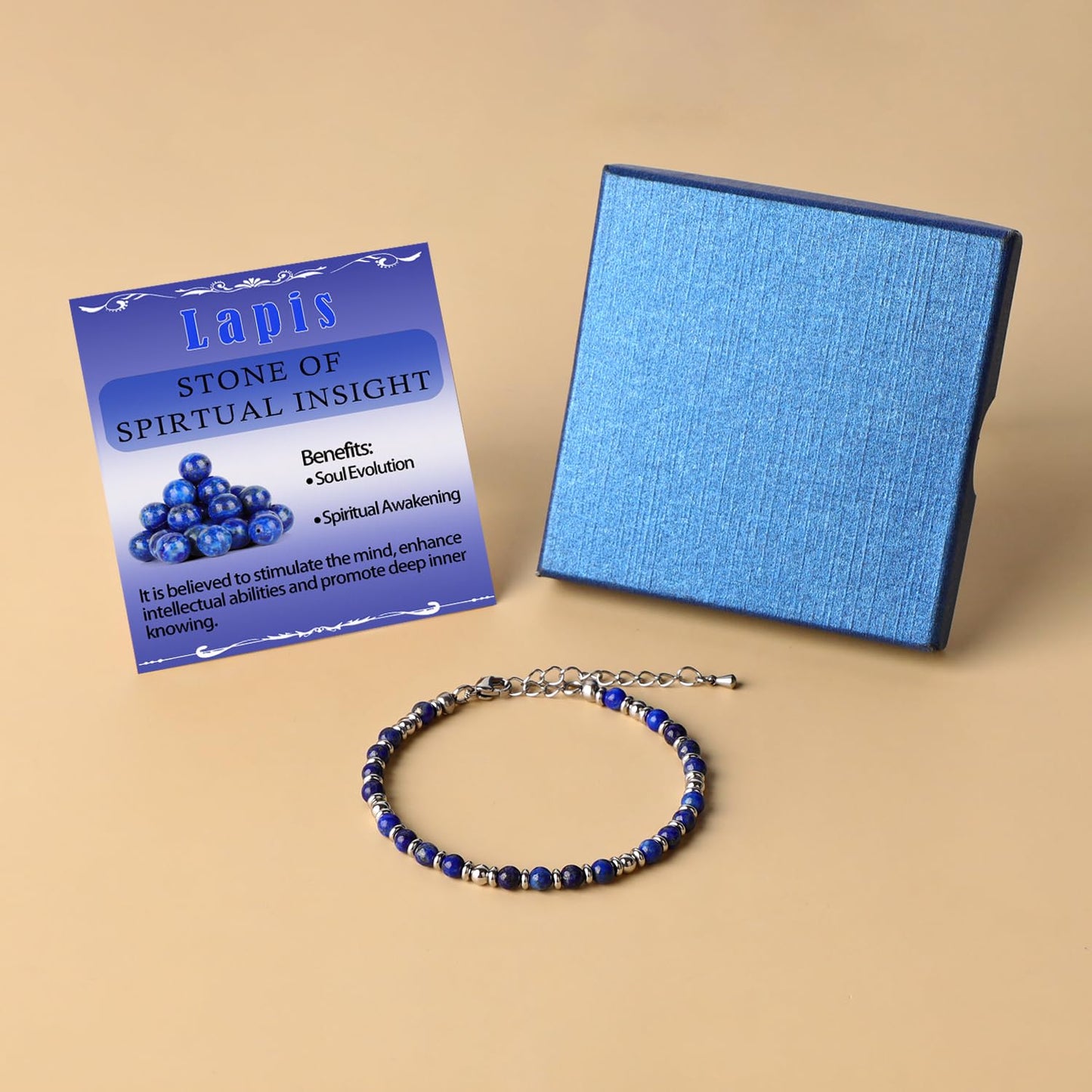 LPBeads 4mm Lapis Lazuli Tiny Beaded Bracelets For Women, Energy Gem Charm Jewelry Adjustable Bracelet Gifts for Mom, Daughter, Wife, Coworkers, Friends, Bestie