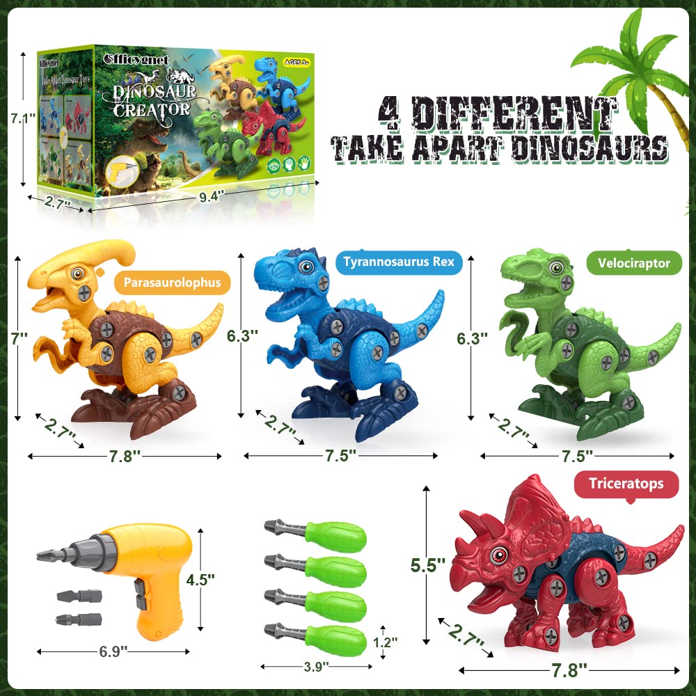 Officygnet 3 Pack Hover Soccer Ball and 4 Pack Take Apart Dinosaur Toys with Electric Drill for Kids, Indoor Boy Toys Age 6-8, 3-5, 5-7, Ideal Christmas Birthday Gift for Boys