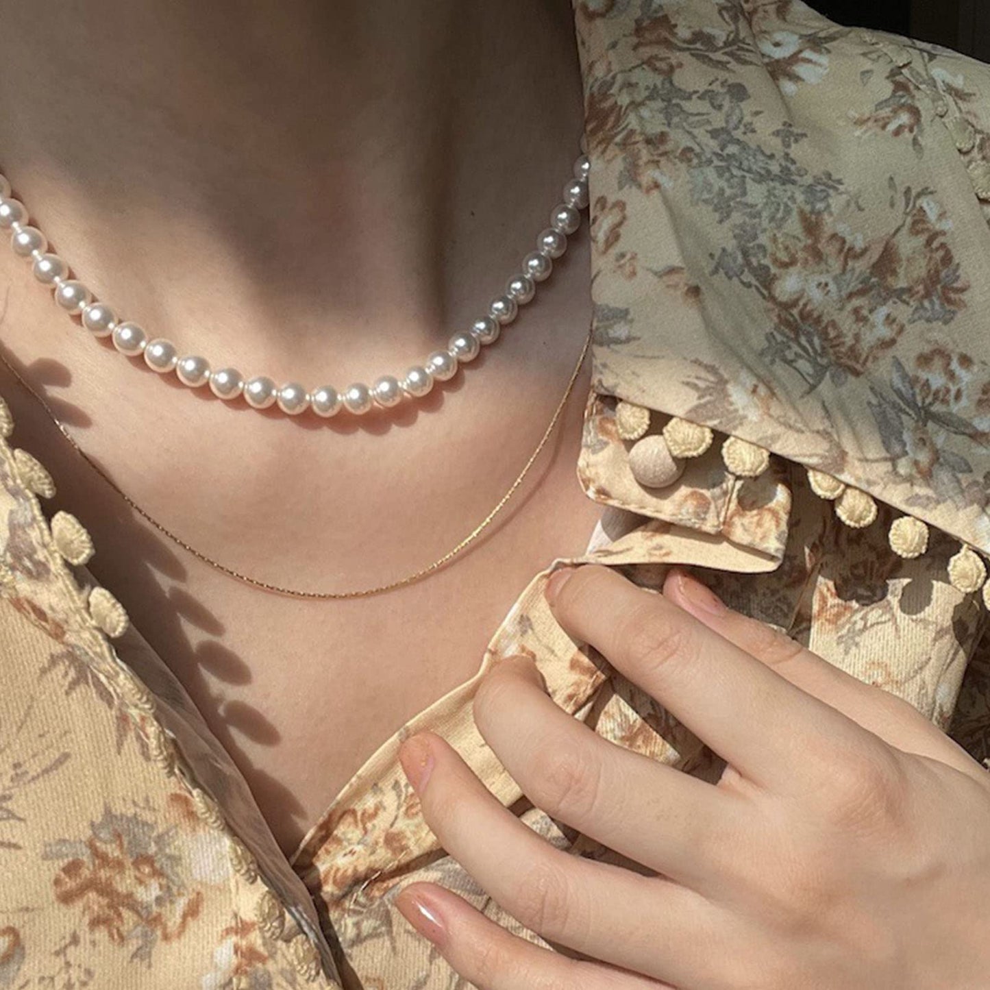 Luxval Pearl Necklaces Choker for Women, 6MM Cream White Pearl Jewelry, 14K Silver Plated Handmade Dainty Toggle Clasp Necklace for Women Jewelry Gifts, 14"