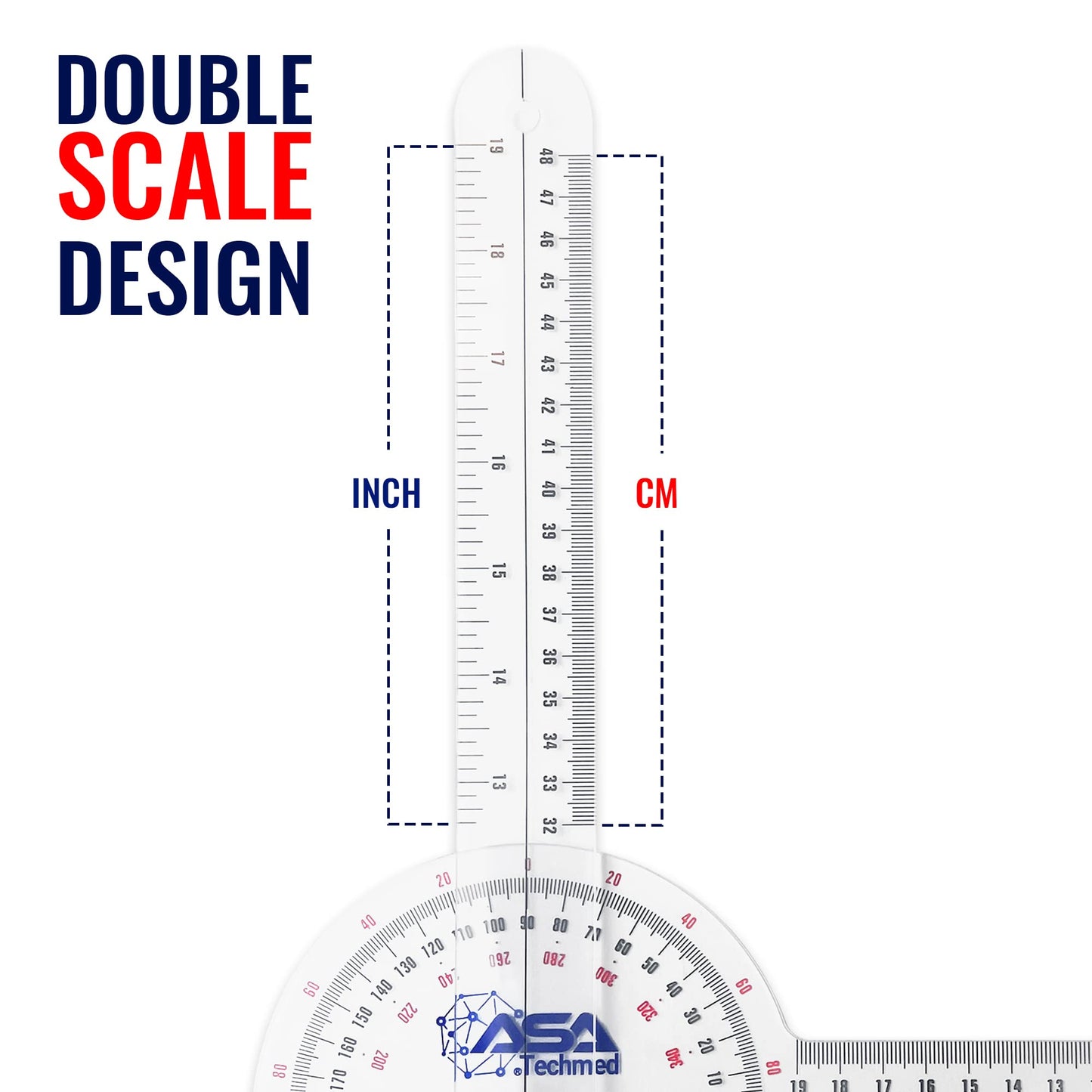 ASA TECHMED Goniometer Complete Set 6 Pieces + Body Measuring Tape - Physical Therapy, Occupational Therapy, Fitness, Medical Protractor Angle Ruler 12/8/6 Inches
