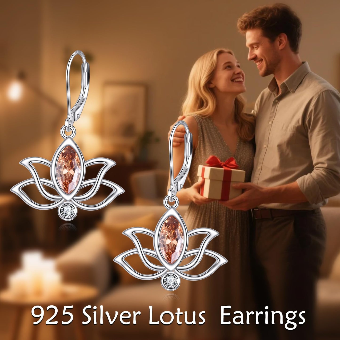 YFN Lotus Flower Earrings Sterling Silver Birthstone Lotus Leverback Dangle Drop Earrings Jewelry Gifts for Women (K. Nov)