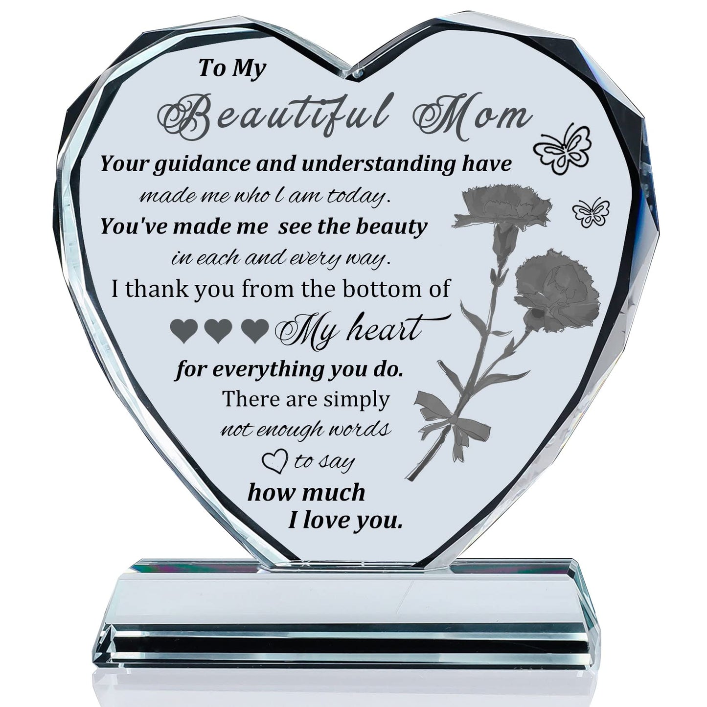 Movdyka Birthday Gifts for Mom from Daughter Unique, Mothers Day Heart-Shaped Glass Keepsake to My Beautiful Mom Gifts for Women Who Have Everything on Christmas Thanksgiving Day