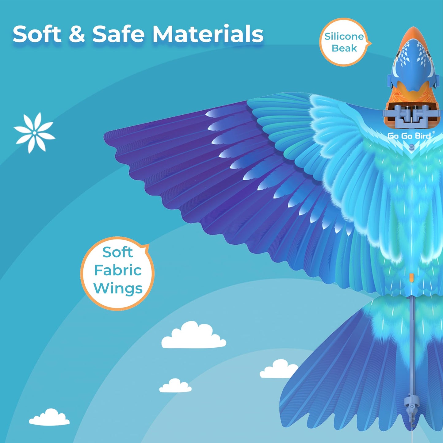 Go Go Bird Bionic RC Bird Toy, Remote Control Flying Bird, Single Flapping-wing Design, 6-axis Gyro, Easy Indoor & Outdoor RC Toys for Kids, Boys and Girls - Kingfisher