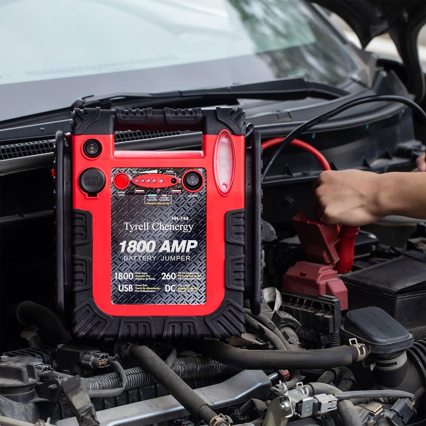 Tyrell Chenergy New Upgrade 1800A Car Battery Jump Starter with Air Compressor, 20000mAh 12V Auto Lead-Acid Battery Booste, 260PSI Tire Inflator (Up to 8.0L Gas/Diesel) with LED Light & USB
