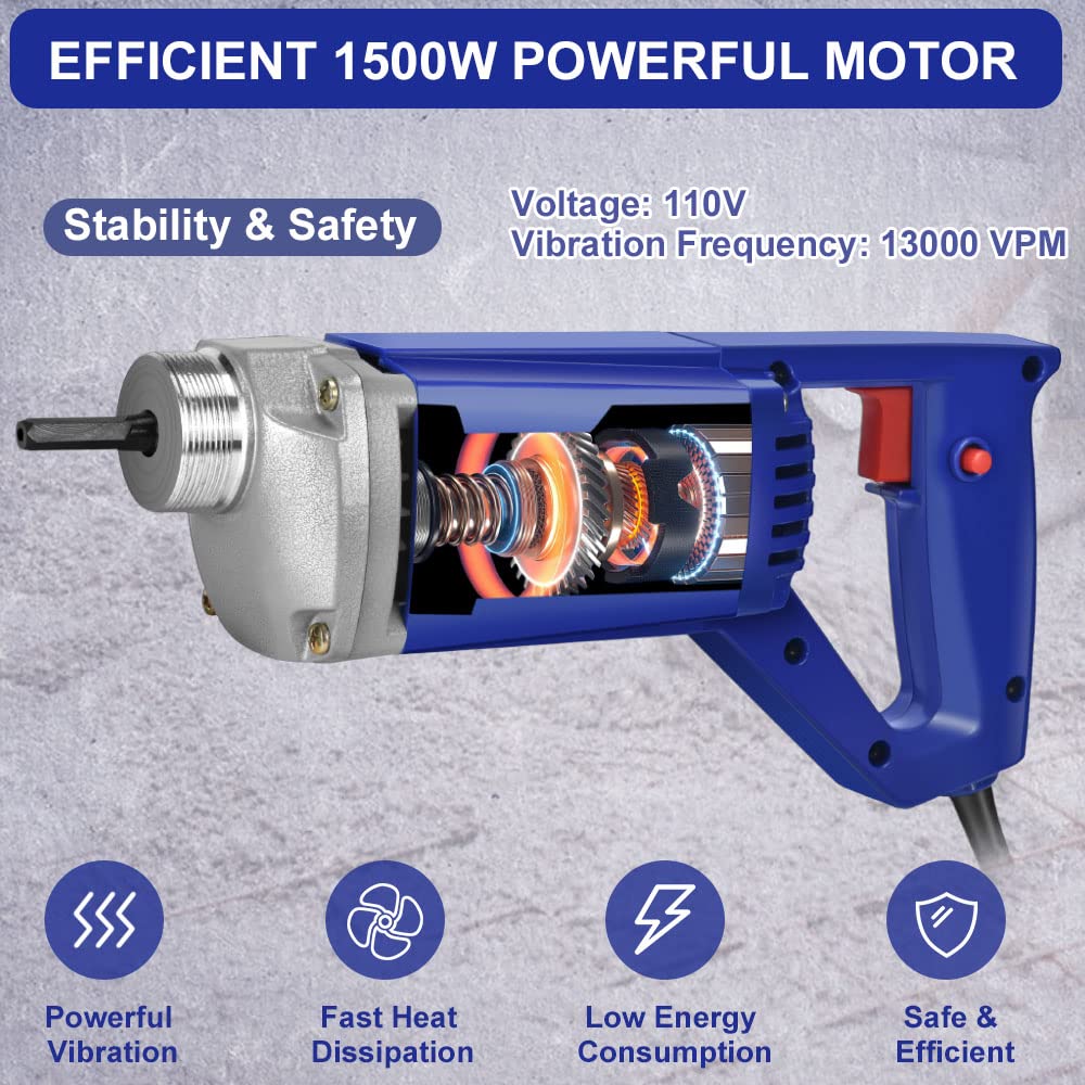 Seeutek Handheld Concrete Vibrating Tool, 1500W Electric Concrete Vibrator with 13000VPM for Portable Concrete Tools, 6.6FT