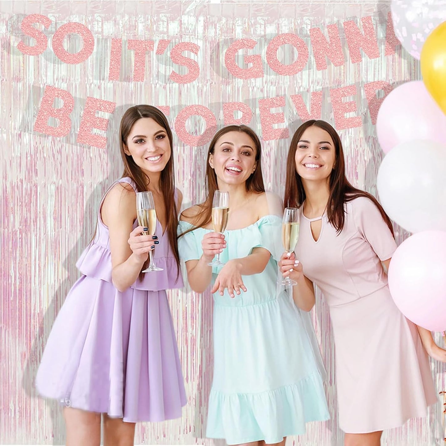 BRAVESHINE Iridescent Foil Fringe Backdrop - 2 Pack 3.2x6.5ft Holographic Tinsel Photo Booths Pros Streamer Curtains for Girl/16th Birthday/Engagement/Bridal/Anniversary/Bachelorette Party Decorations