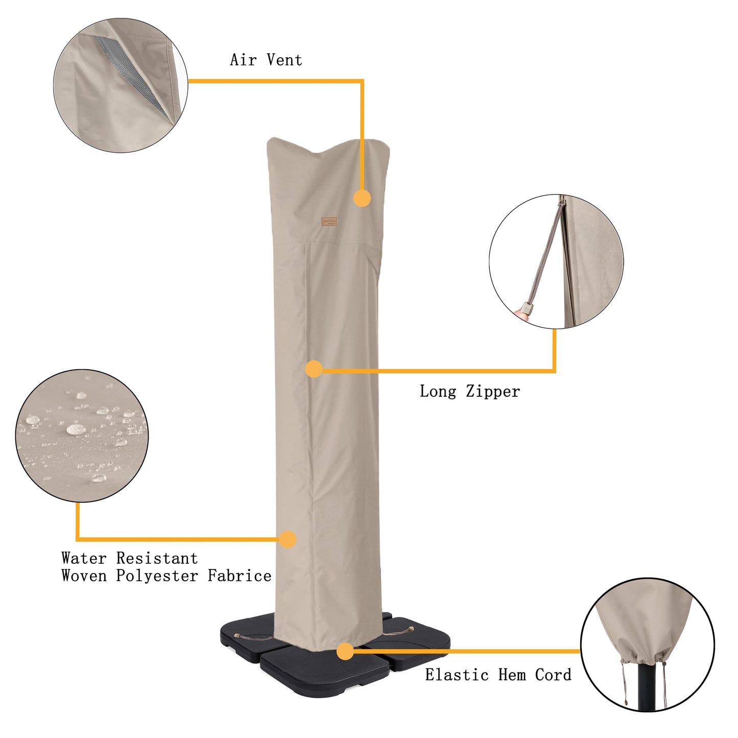 Garden Balsam Patio Umbrella Cover for 9ft to 13ft Offset Umbrella, Water Resistant, Curved Cantilever and Straight Pole Parasol Outdoor Umbrellas Cover with Zipper and Rod