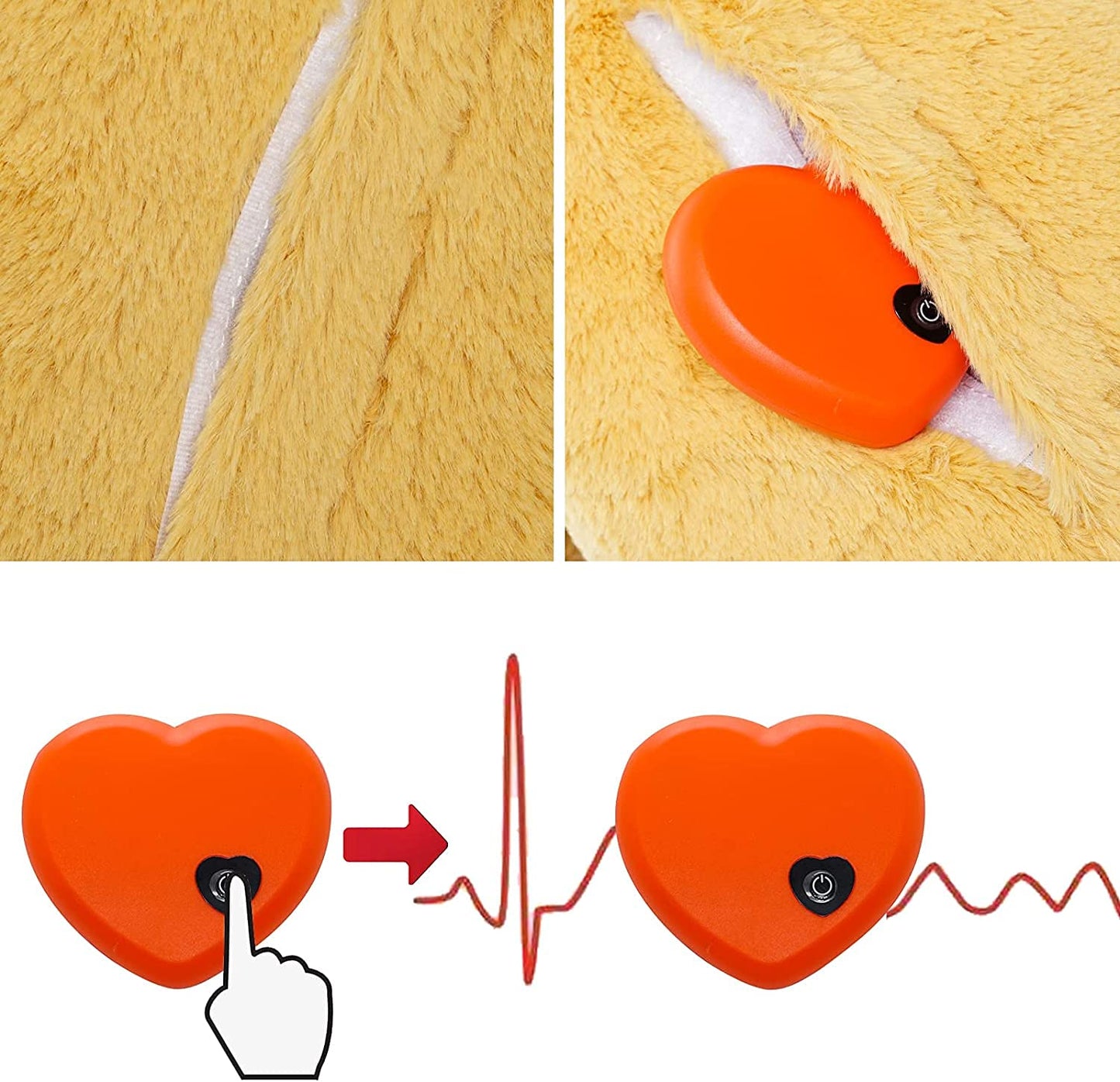 HonourHope Dog Heartbeat Toy (Dog Yellow, Medium) - Plush Pet Calming Toy with Simulated Heartbeat and Heat for Anxiety Relief, Behavioral Training Aid for Puppy Dog Cat
