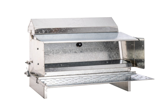 RentACoop Automatic Metal Treadle Feeder - Outdoor Use, Rainproof - Suitable for Chicken, Bantams, Poultry, Pheasants, etc. - 25lb Capacity