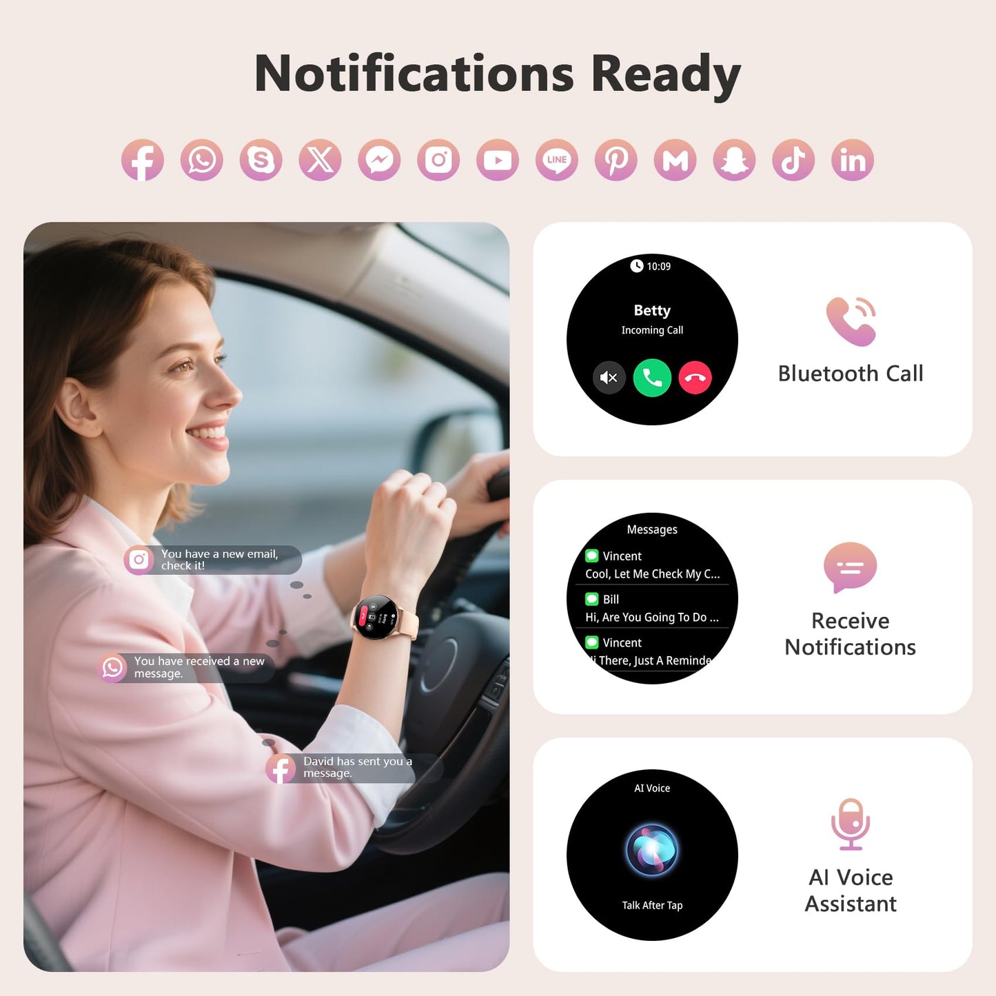 Blackview Smart Watch for Women(Make/Answer Calls), 1.43''AMOLED Touchscreen Fitness Tracker with 100+ Sports Modes, Heart Rate/SpO2/Sleep Monitor/2 Straps, Smartwatch for iPhone & Android