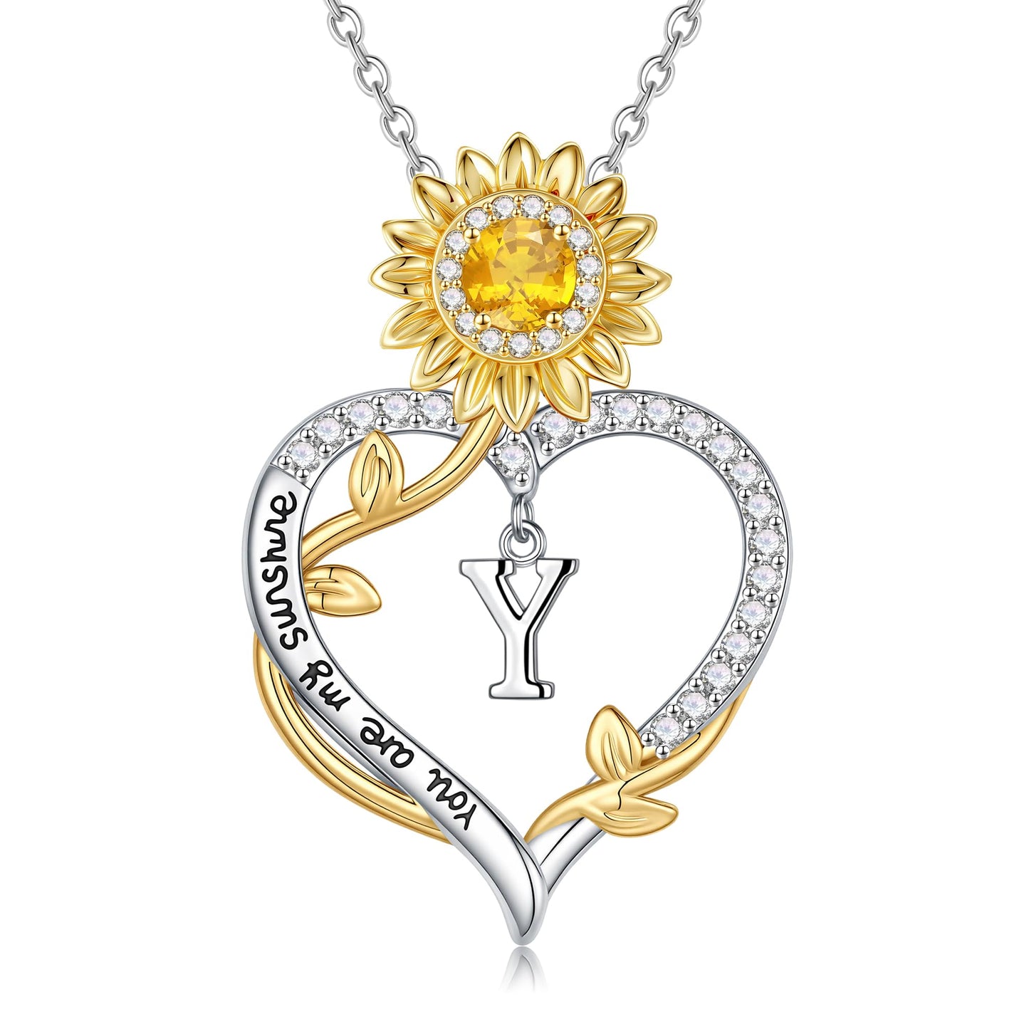 MONOOC Sunflower Initial Necklaces for Women - 14K-White-Gold-Plated Sunflower Gifts for Woman Initial Letter Y Necklace Anniversary Birthday Gifts for Women Wife Mom Friends Jewelry Gift