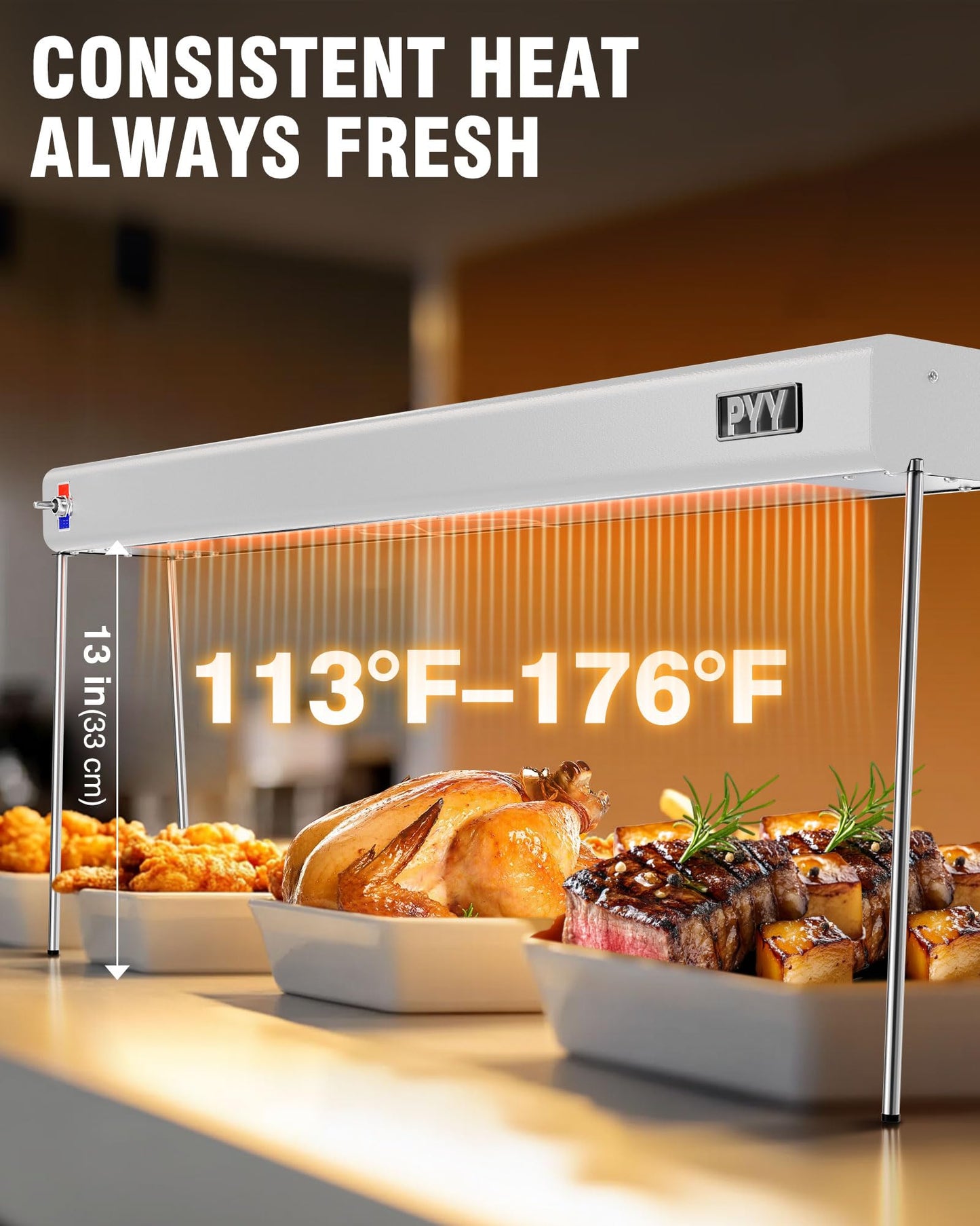 PYY Food Heat Lamp - 35 Inch 86-176°F/30-80°C Aluminum Overhead & Hanging Food Warmer Lamp Strip Food Warming Lamp Heater Electric Commercial Food Heat Lamp for Catering Kitchen Restaurant Buffet 750W