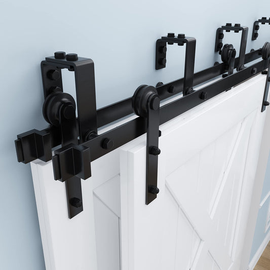 ZEKOO 5FT Double Track Bypass Sliding Barn Door Hardware Kit for 2 Doors, Bypass Barn Door Track Kit, Low Ceiling, Easy Install, I Shape Hanger, Fit 30" Wide Door Panel