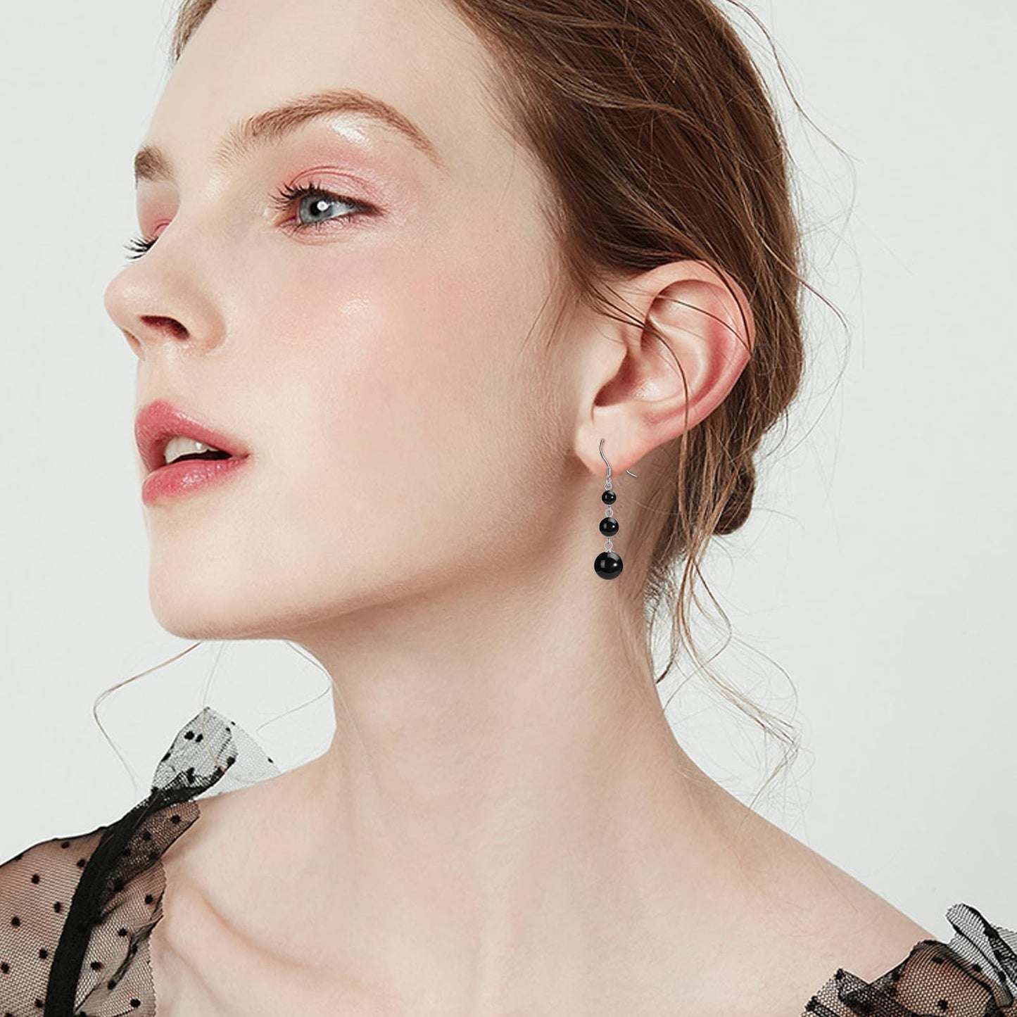 925 Sterling Silver Black Onyx Dangle Earrings Three Balls Drop Jewelry Birthday Gifts for Women (Black Onyx)