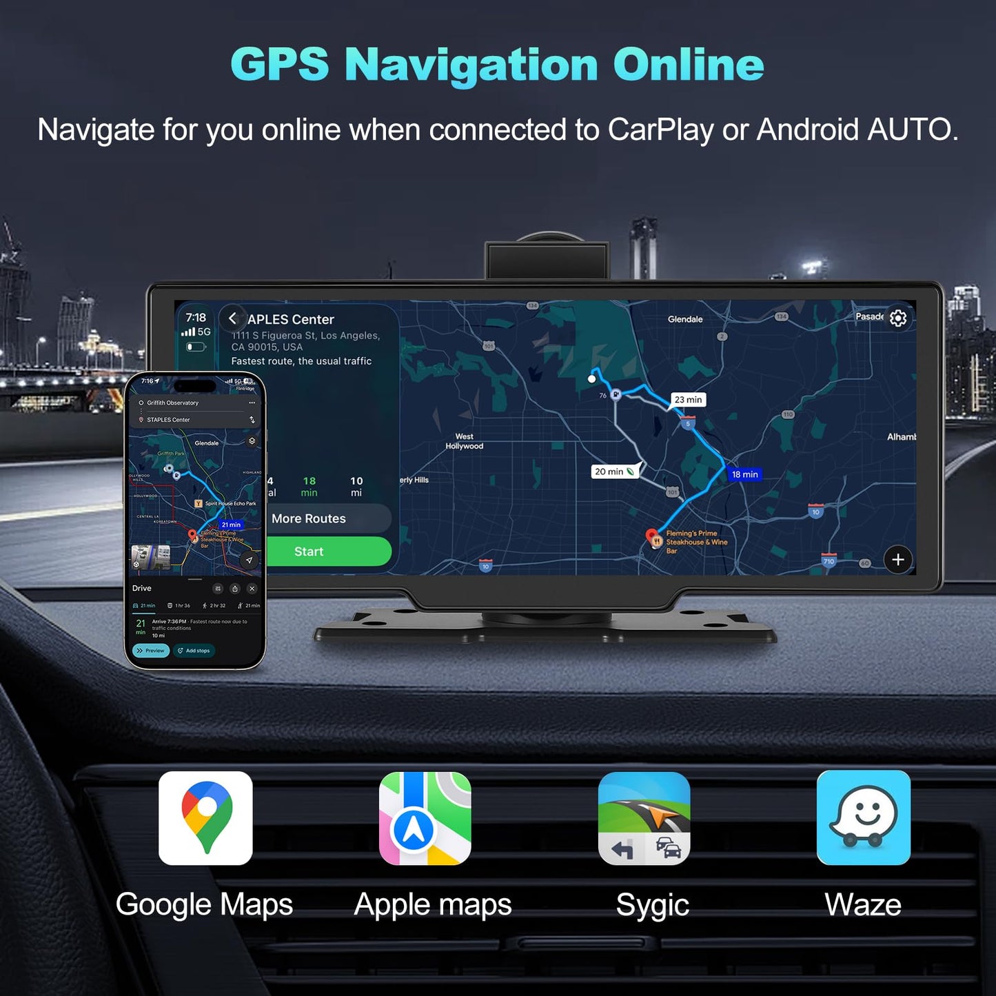 Portable Apple CarPlay Screen for Car, 10.26“ Wireless CarPlay & Android Auto Touch Screen Voice Control Navigation, 4K Dash Cam & 1080P Backup Camera DVR Recording Plug & Play for Car Truck