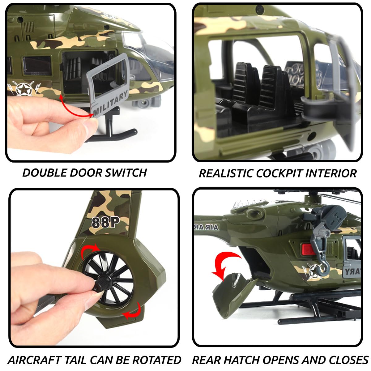 CSDCSD Green Military Big Helicopter Toys,Army Toys with Lights & Sounds,Birthday Gift for 2 3 4 5 Years Old Boys and Girls