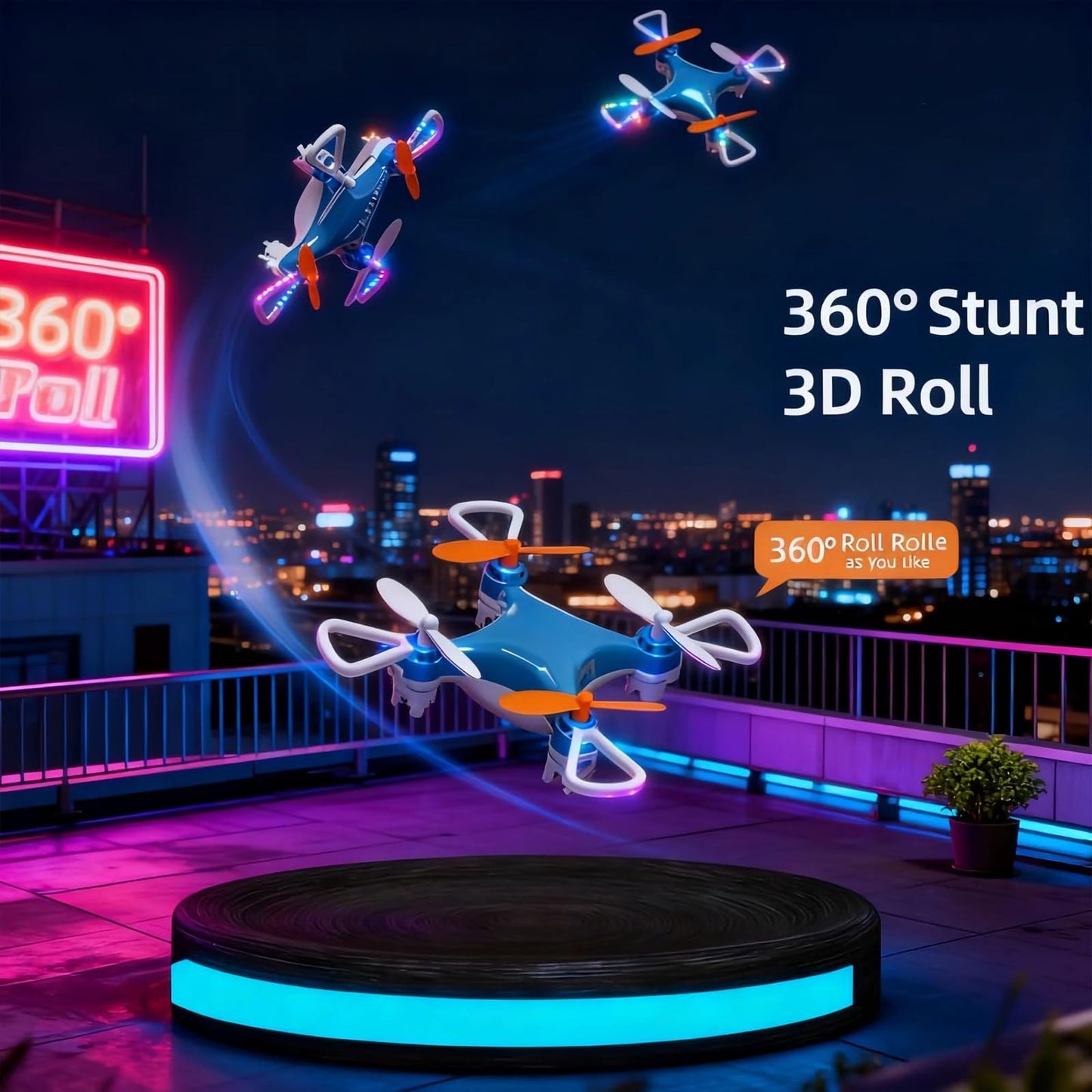Mini Drone with Easy Stunt Flights & 360° Tricks - Perfect Beginner-Friendly Flyer with Fancy LED Altitude Hold Headless Mode Propeller Protection for Indoor Outdoor Mini Quadcopter (Black)