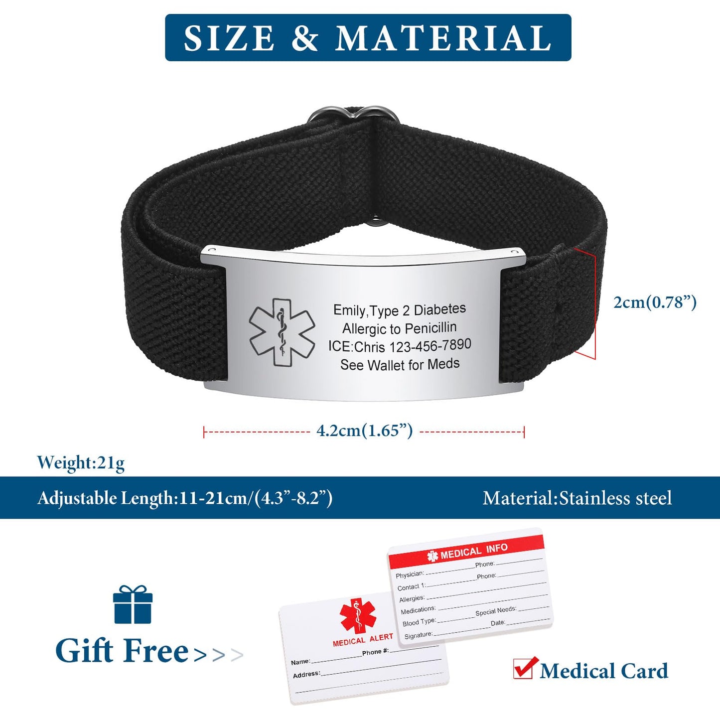 VNOX Medical Alert Id Bracelet for Men Women, Custom Engraving Medical Alert Bracelets for Women Men Patients Stainless Steel Emergency Bracelets Wristband