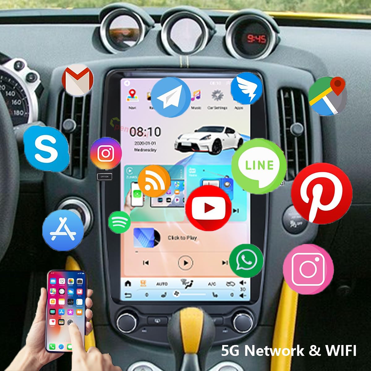8GB+128GB,Upgrade Car Radio for Nissan 370Z 2009-2021 Car Radio Android 14 Stereo Replacement 13.8 inch Touch Screen Tesla Vertical Screen Style with Wireless Carplay & Android Auto (8GB+128GB)