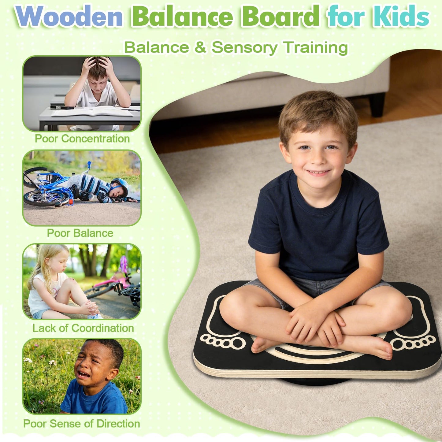 Ciyebst Balance Board Maze for Kids, 17.5-Inch Wobble Board Rocking Seesaw Sensory Training with 6 Balls, Non-Slip Pedals Indoor Outdoor for Boys Girls